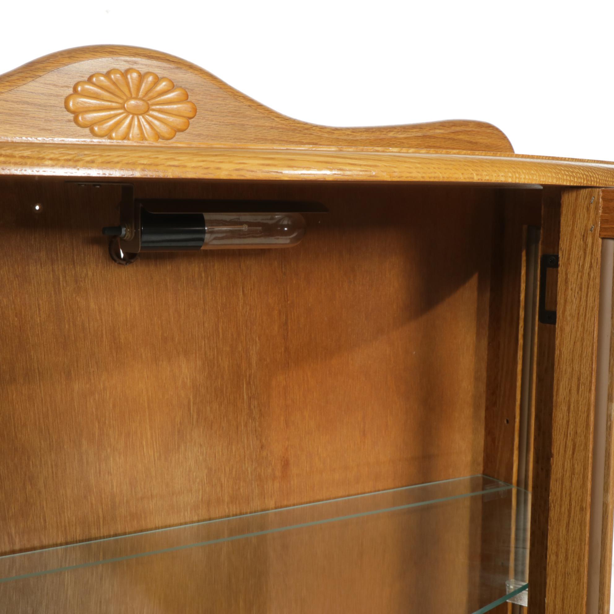 Oak Curved Front Illuminated Display Cabinet, Late 20th to 21st Century