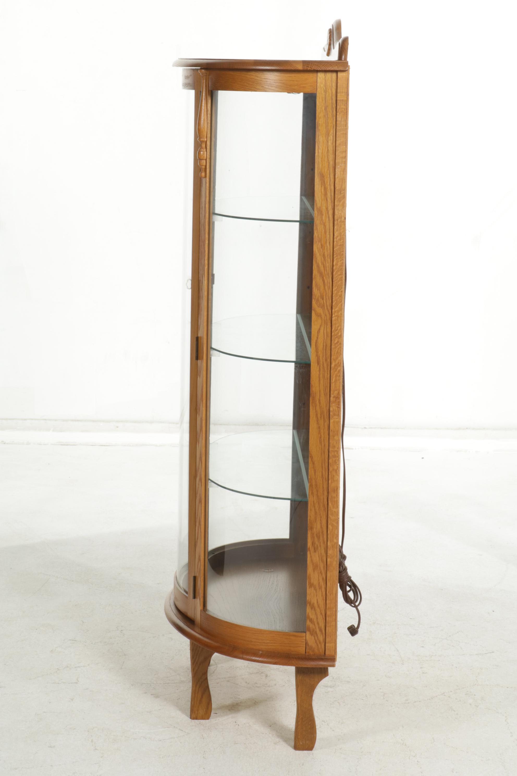 Oak Curved Front Illuminated Display Cabinet, Late 20th to 21st Century