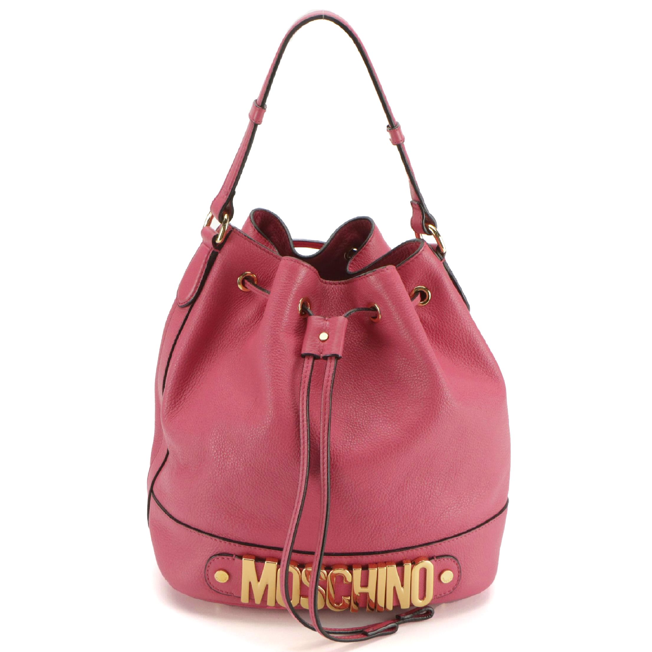 Moschino Pink Calfskin Grain Leather Drawstring Bucket/Shoulder Bag