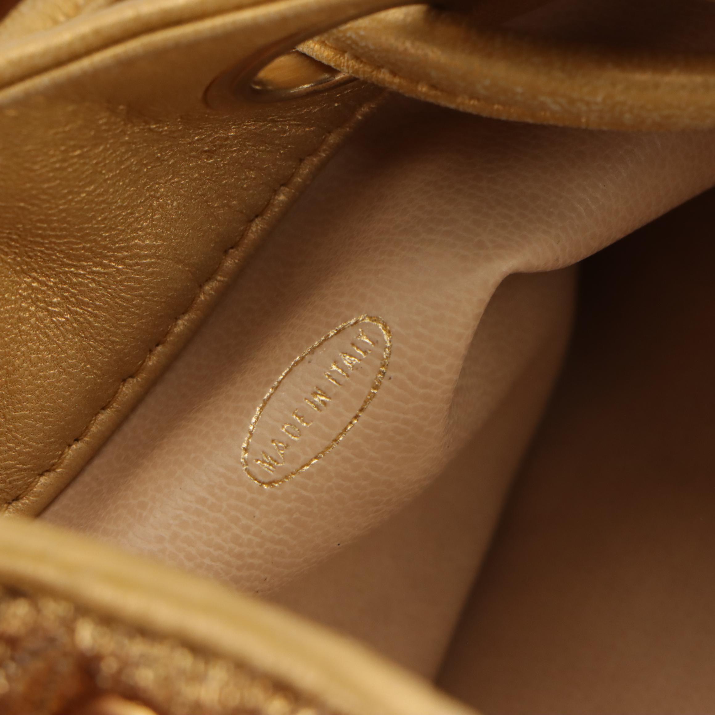 Chanel Gold Silk Brocade Drawstring Bucket Bag and Pouch with Leather Trim