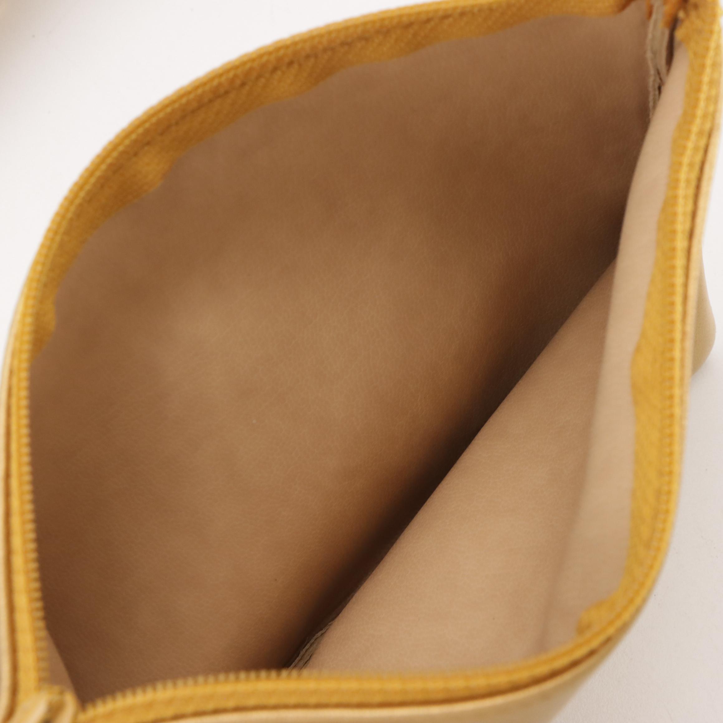 Chanel Gold Silk Brocade Drawstring Bucket Bag and Pouch with Leather Trim