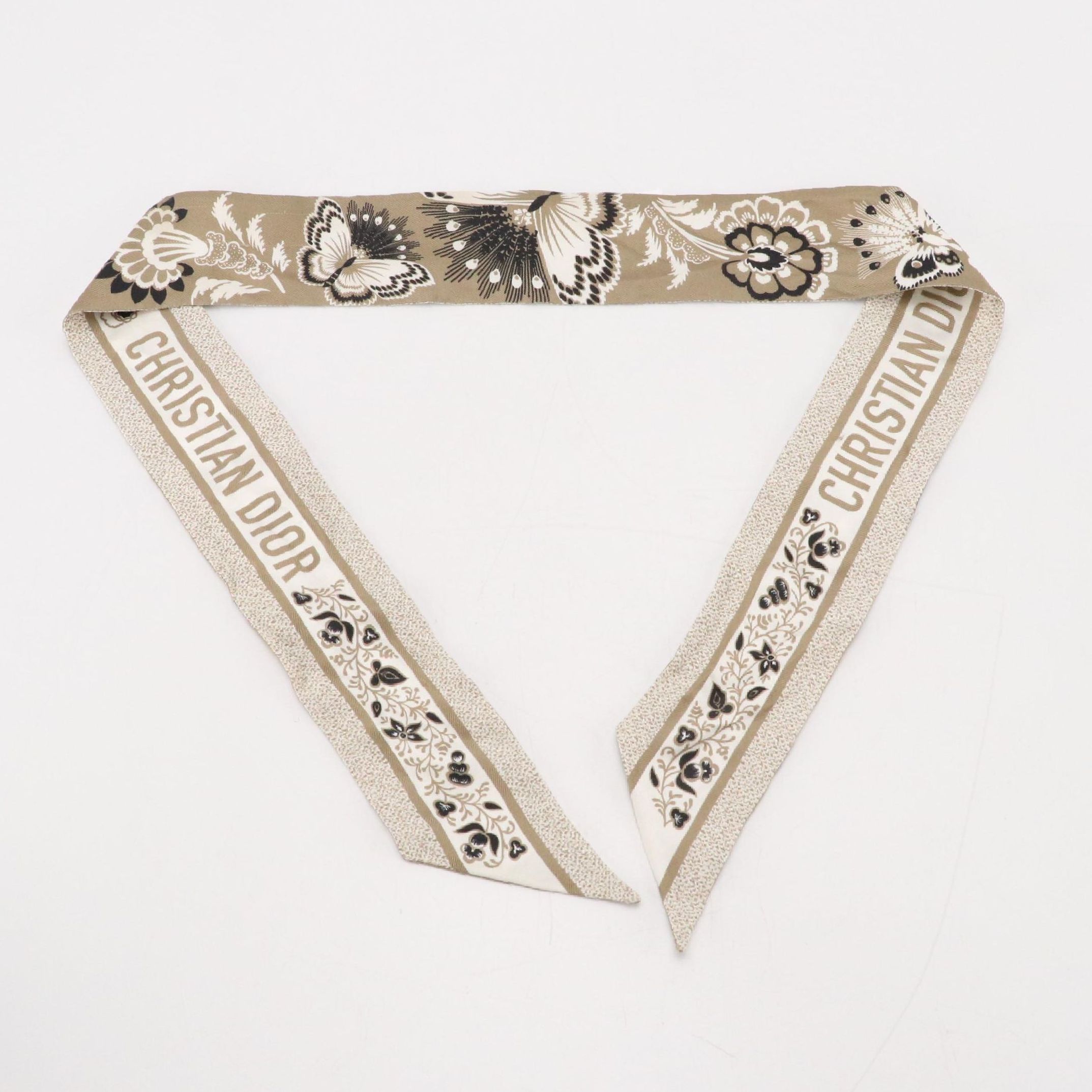 Christian Dior Butterfly Motif Silk Twill Mitzah Scarf in Box