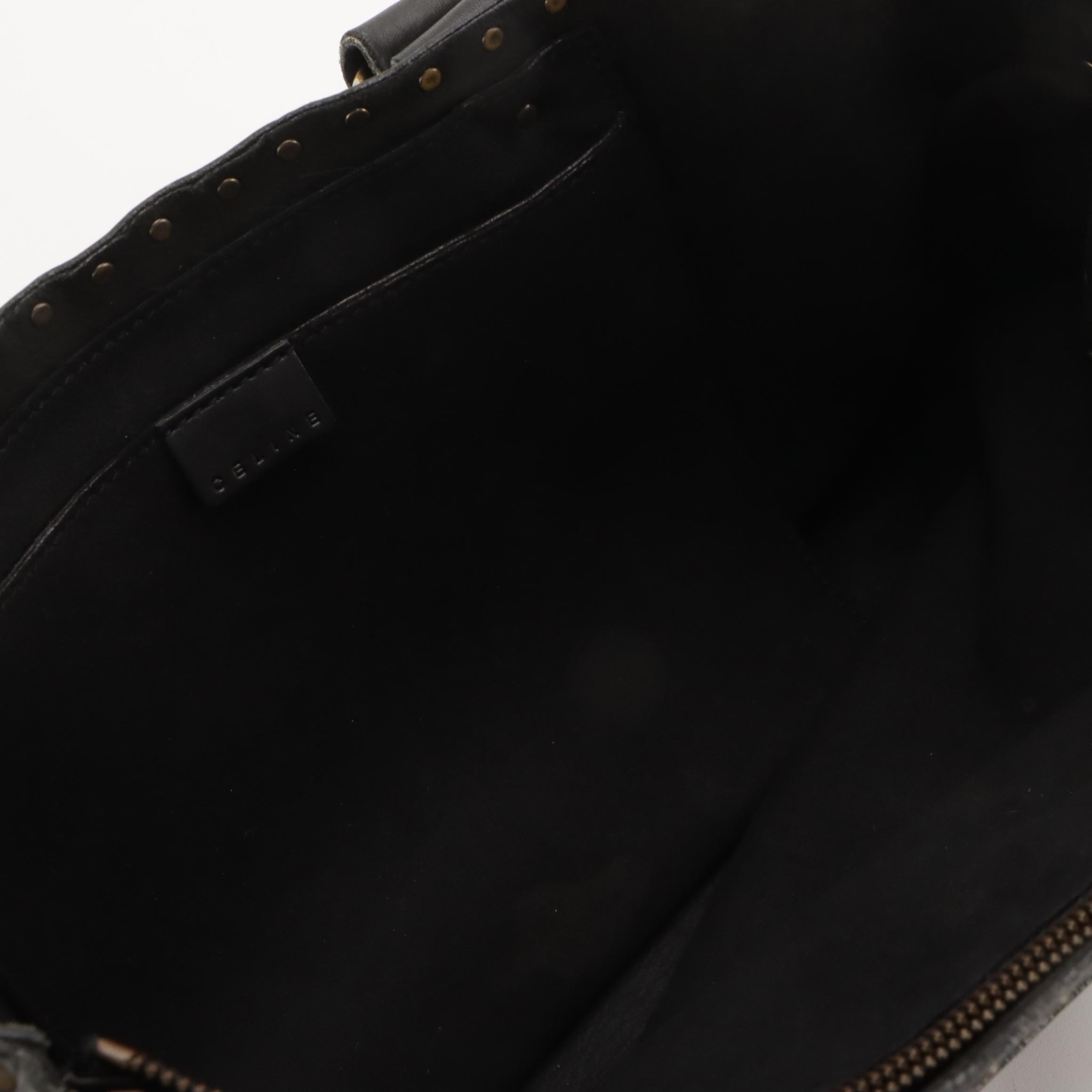 Celine Studded Boogie Bag in Black Grained Calfskin Leather