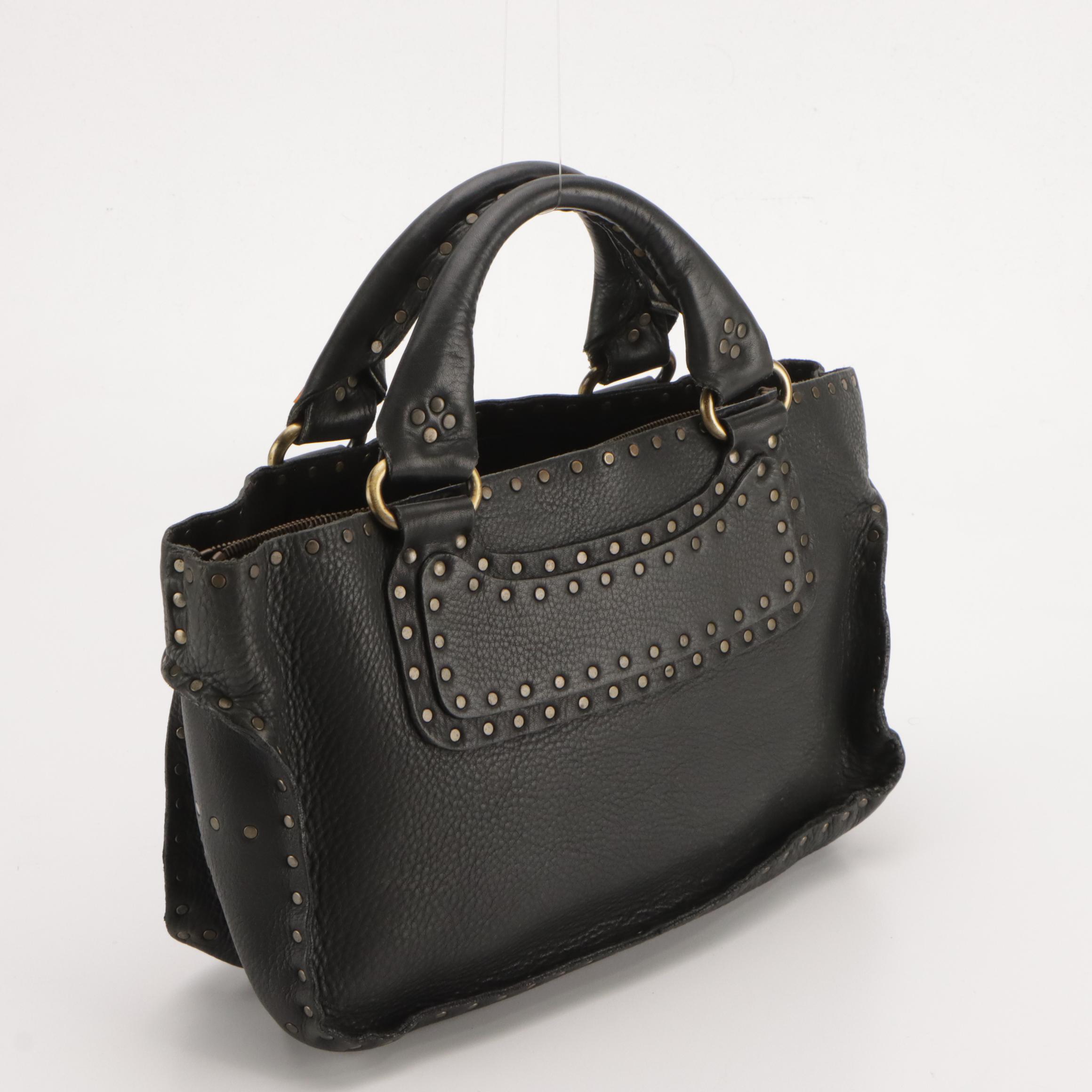 Celine Studded Boogie Bag in Black Grained Calfskin Leather