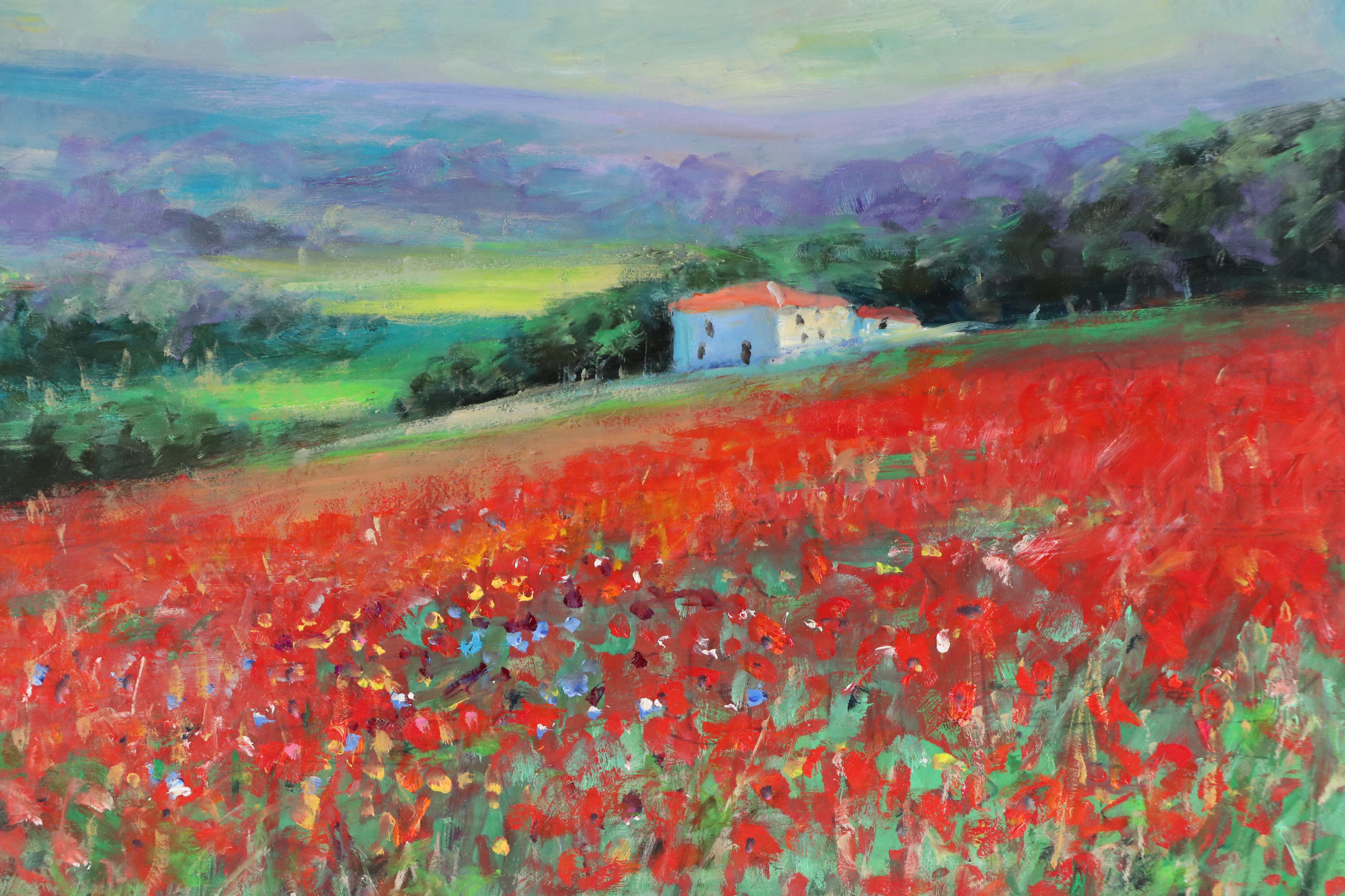 Nino Pippa Oil Painting "Tuscany Landscape with Poppies," 2023