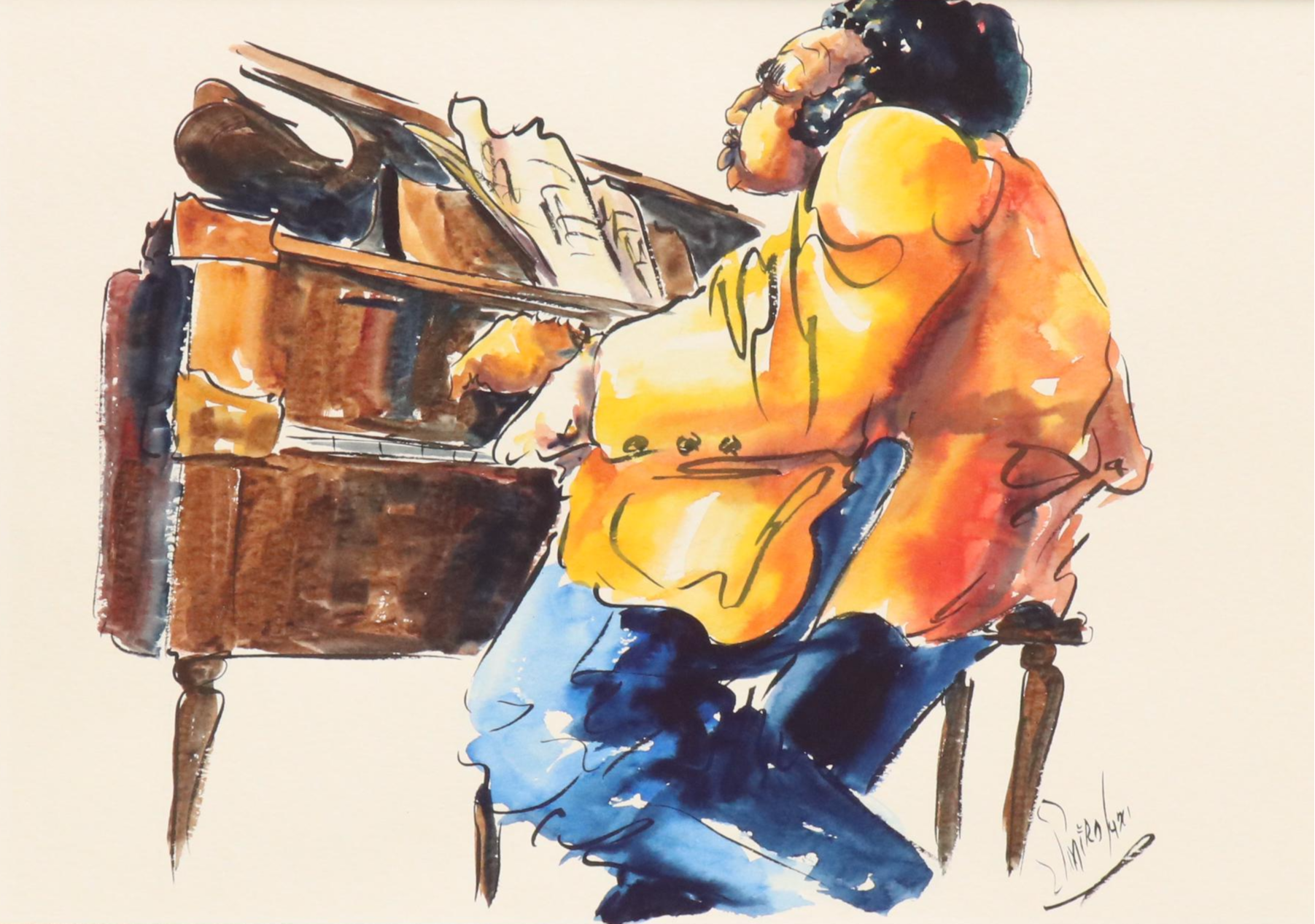 Michael Smiroldo Acrylic Painting of Piano Player