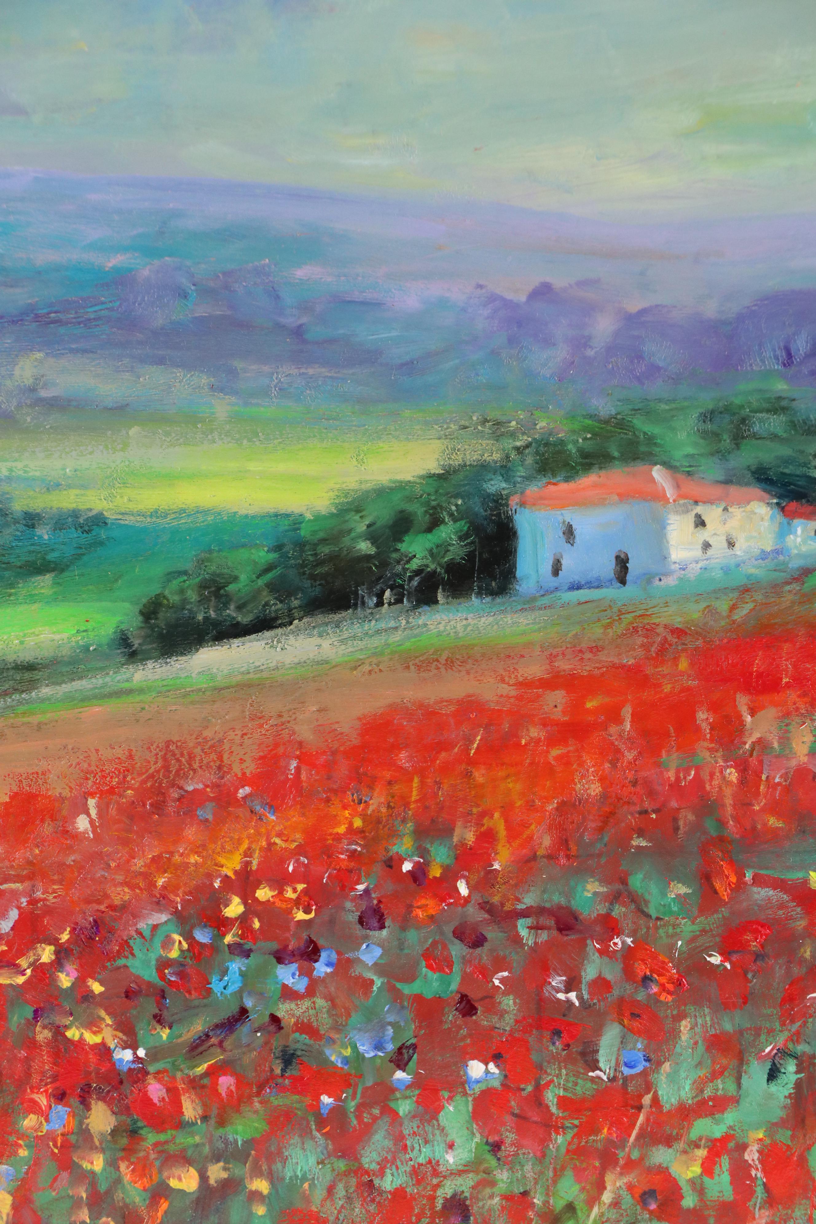 Nino Pippa Oil Painting "Tuscany Landscape with Poppies," 2023
