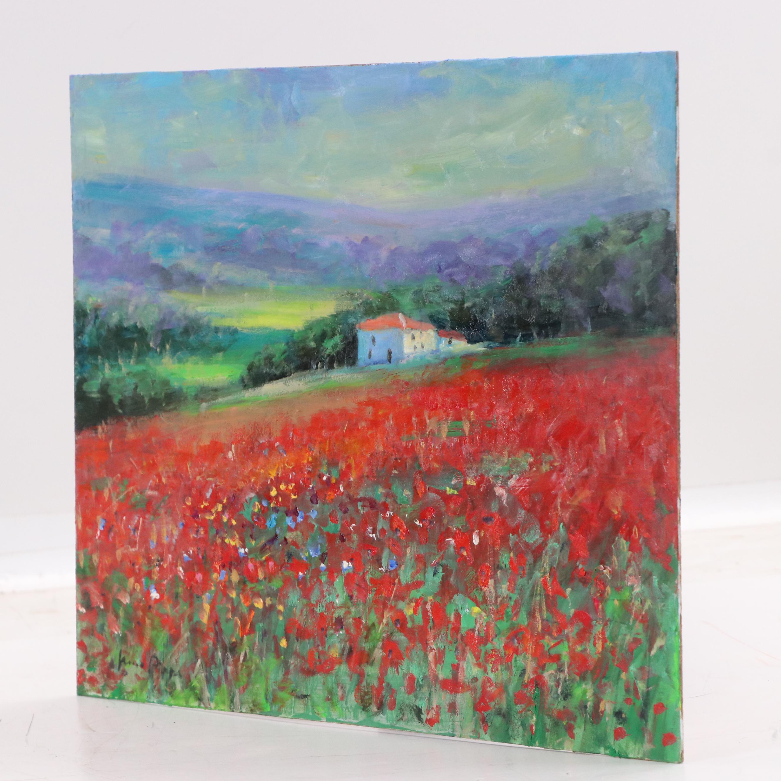 Nino Pippa Oil Painting "Tuscany Landscape with Poppies," 2023