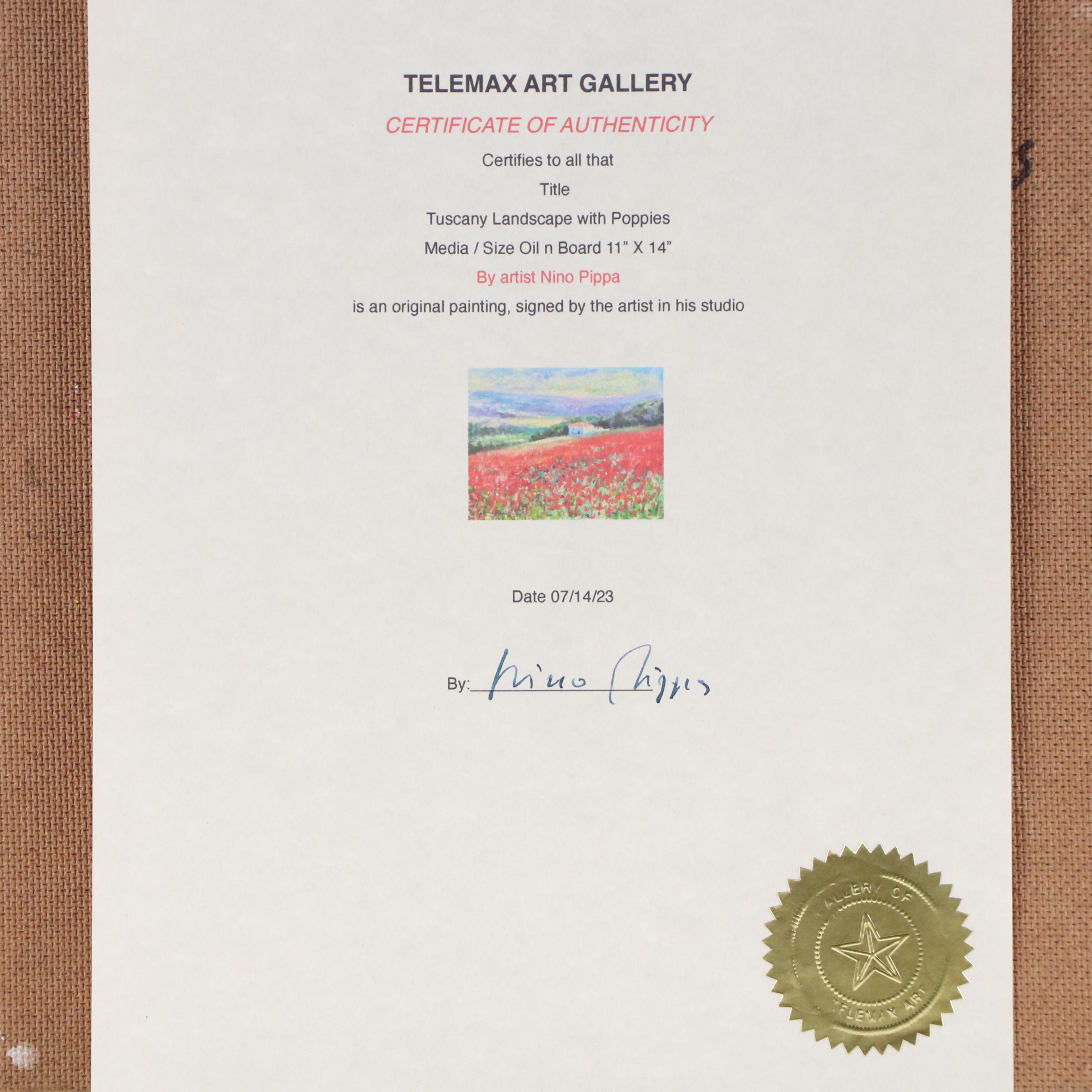 Nino Pippa Oil Painting "Tuscany Landscape with Poppies," 2023