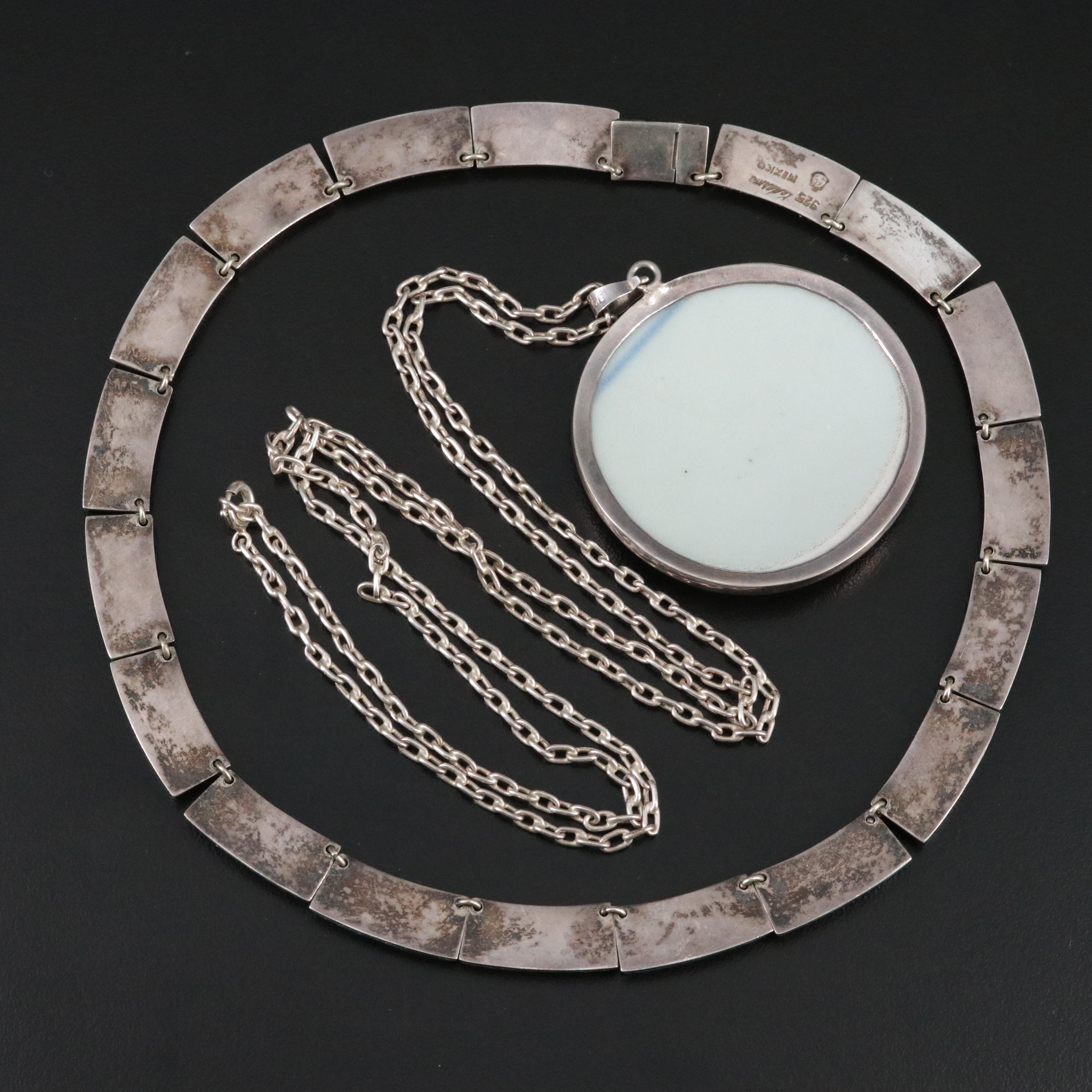 Sterling Porcelain and Mexican Modernist Enrique Ledesma Sodalite Necklaces