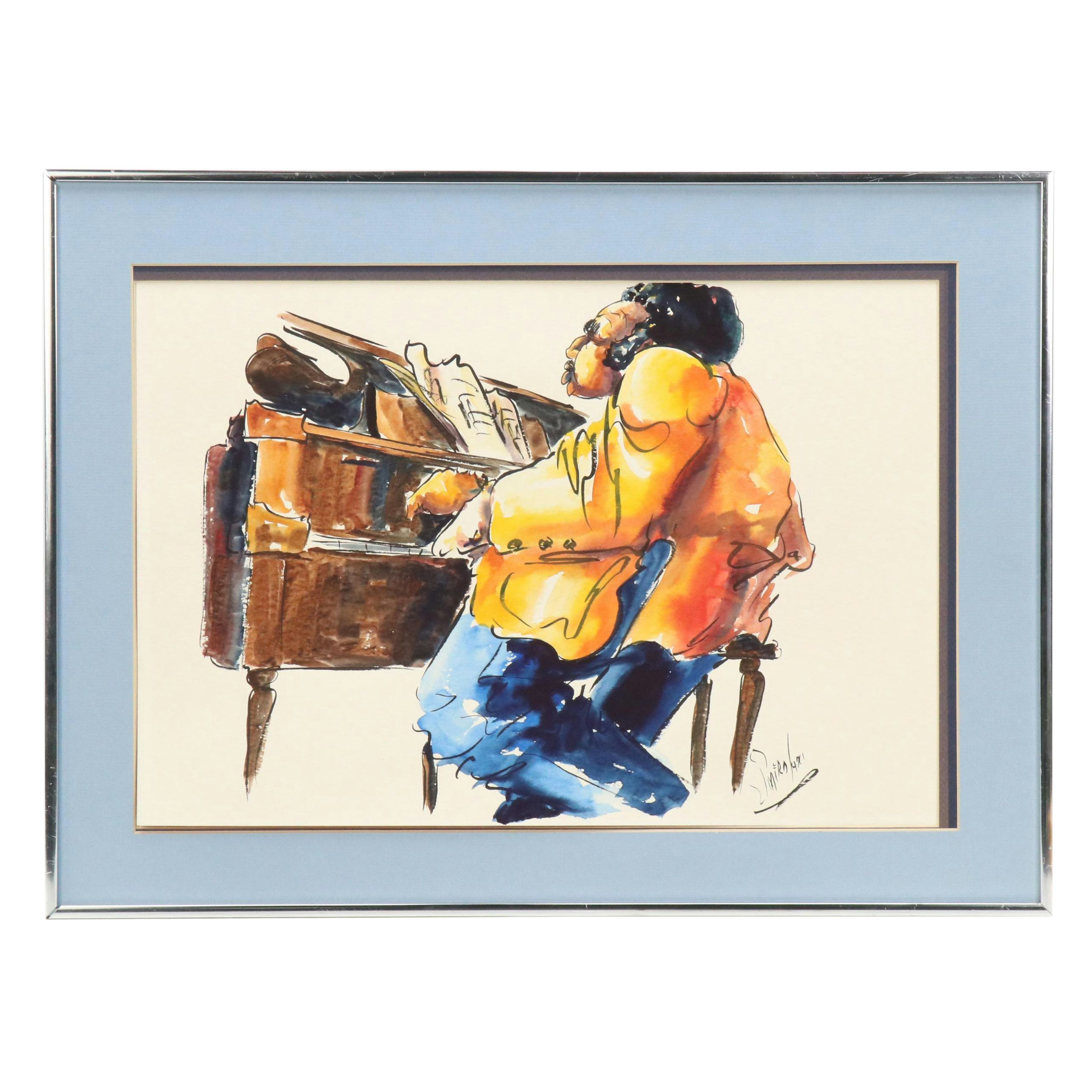 Michael Smiroldo Acrylic Painting of Piano Player