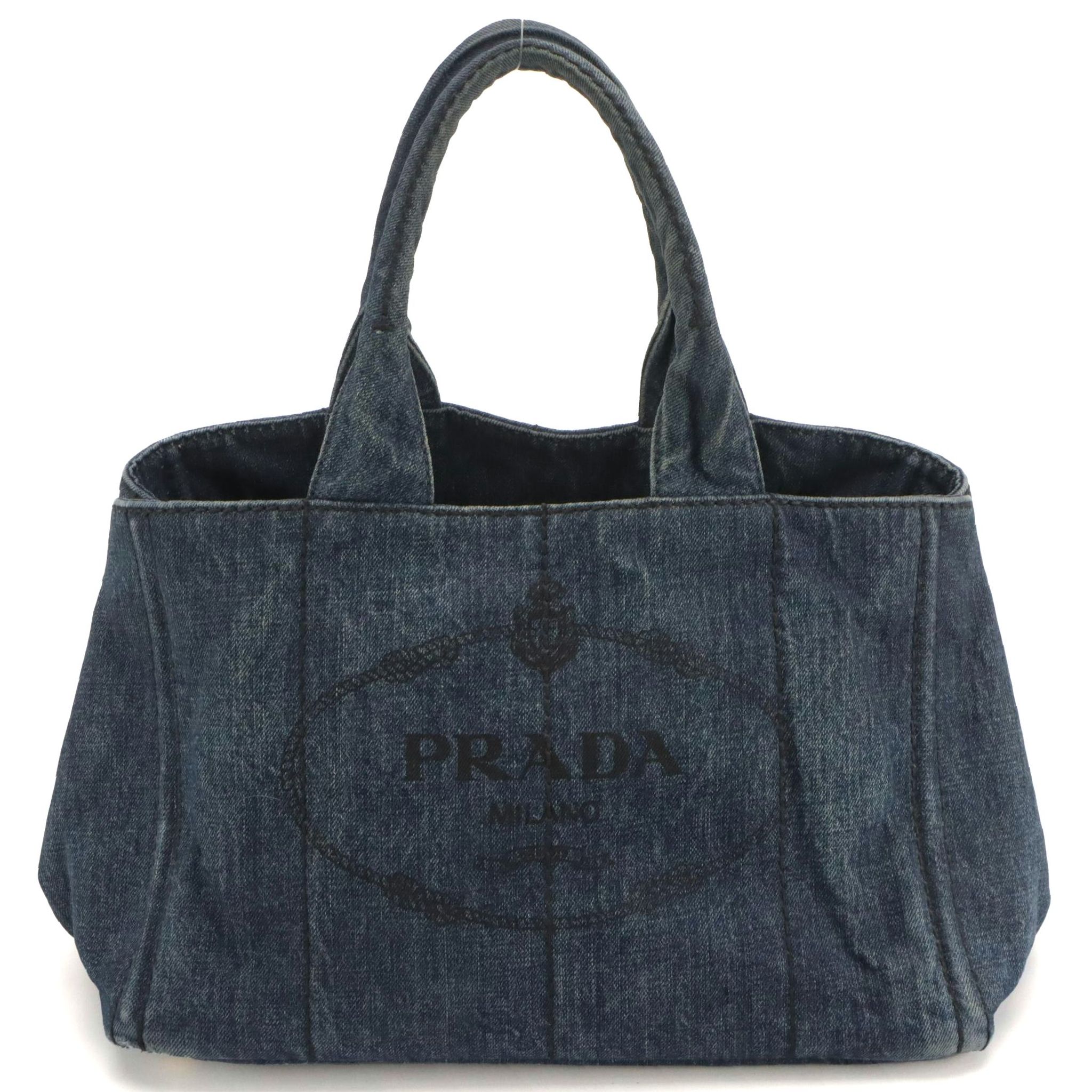 Prada Blue Canapa Logo Denim Tote
