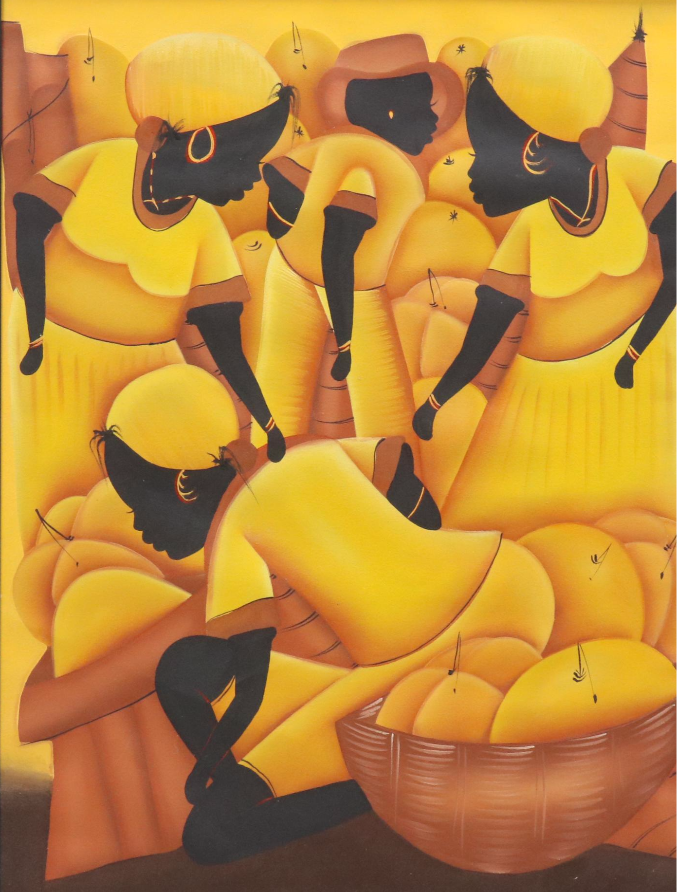 Haitian Acrylic Painting of Market Scene