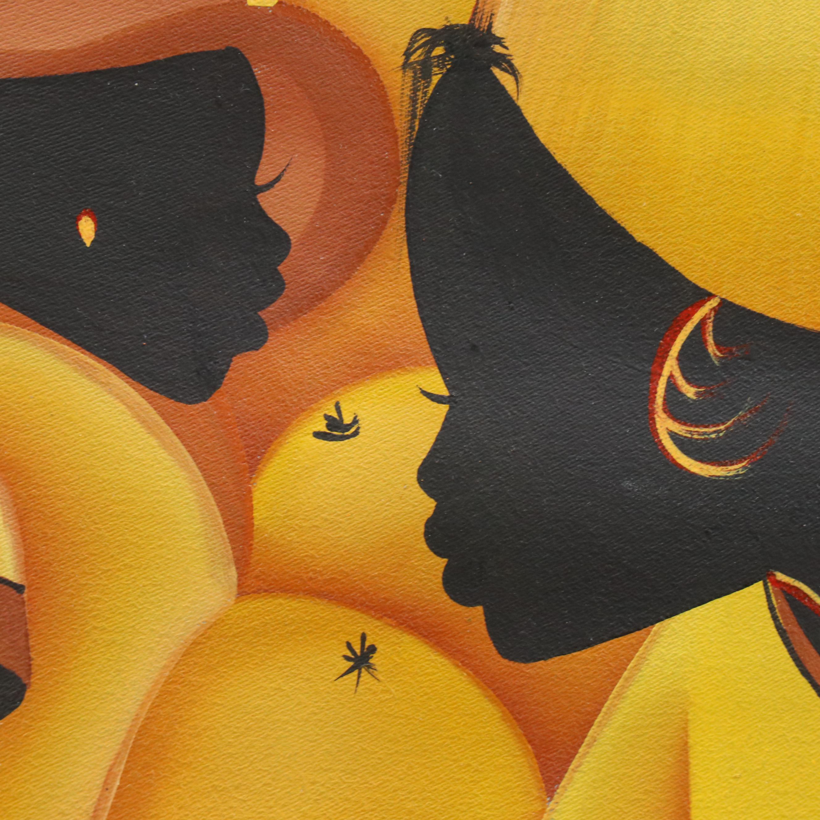 Haitian Acrylic Painting of Market Scene