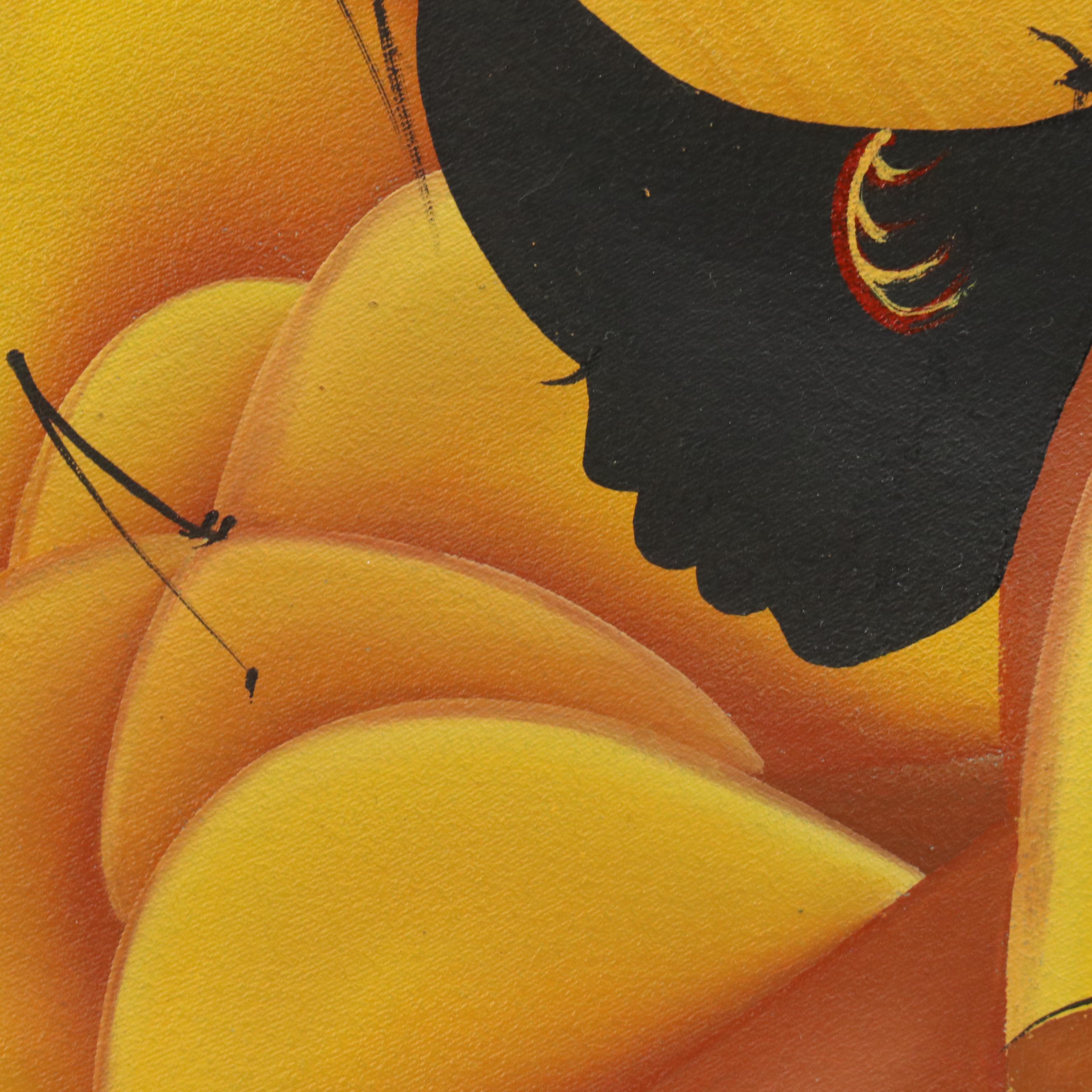 Haitian Acrylic Painting of Market Scene