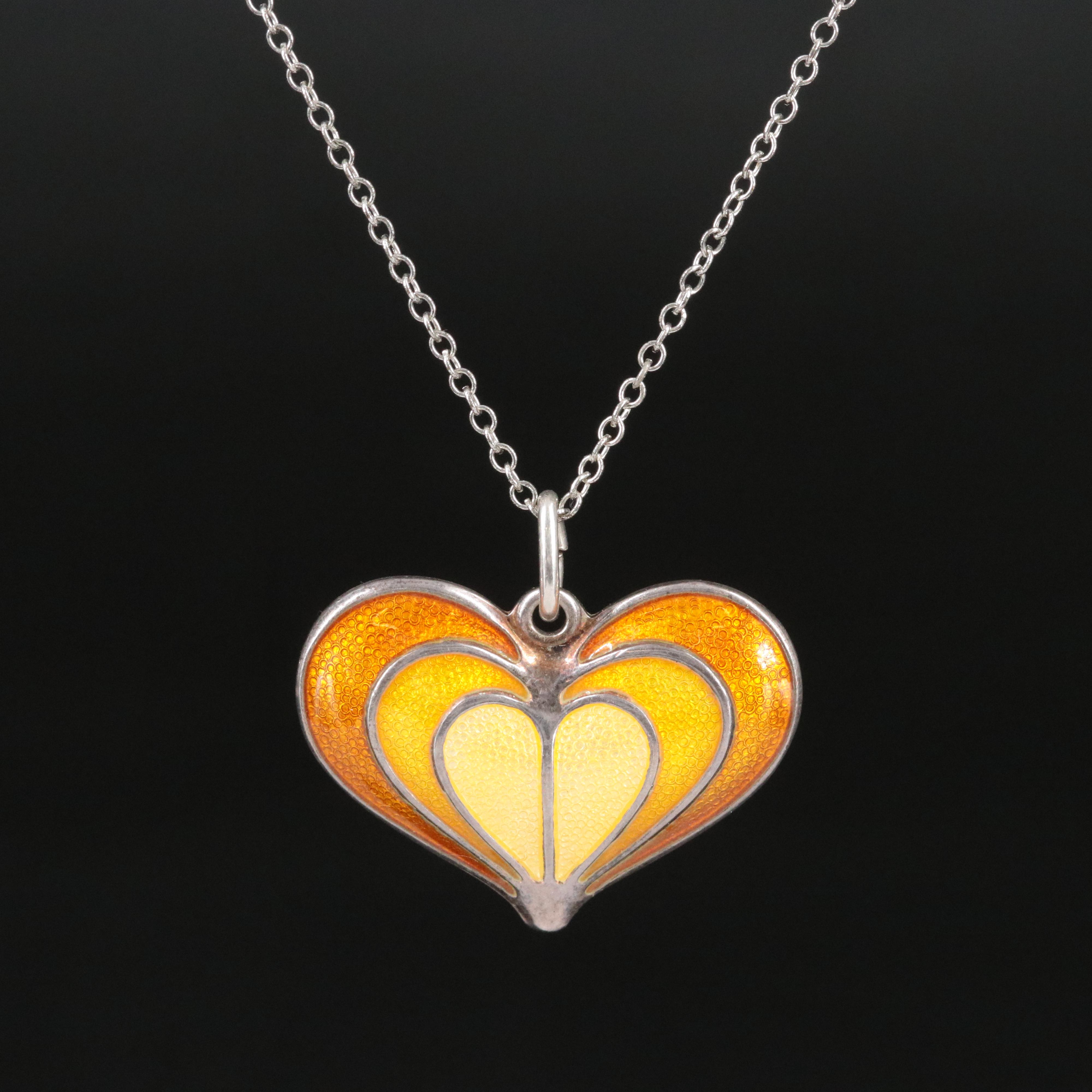 David Andersen Sterling Enamel Heart Pendant on Cable Chain Necklace