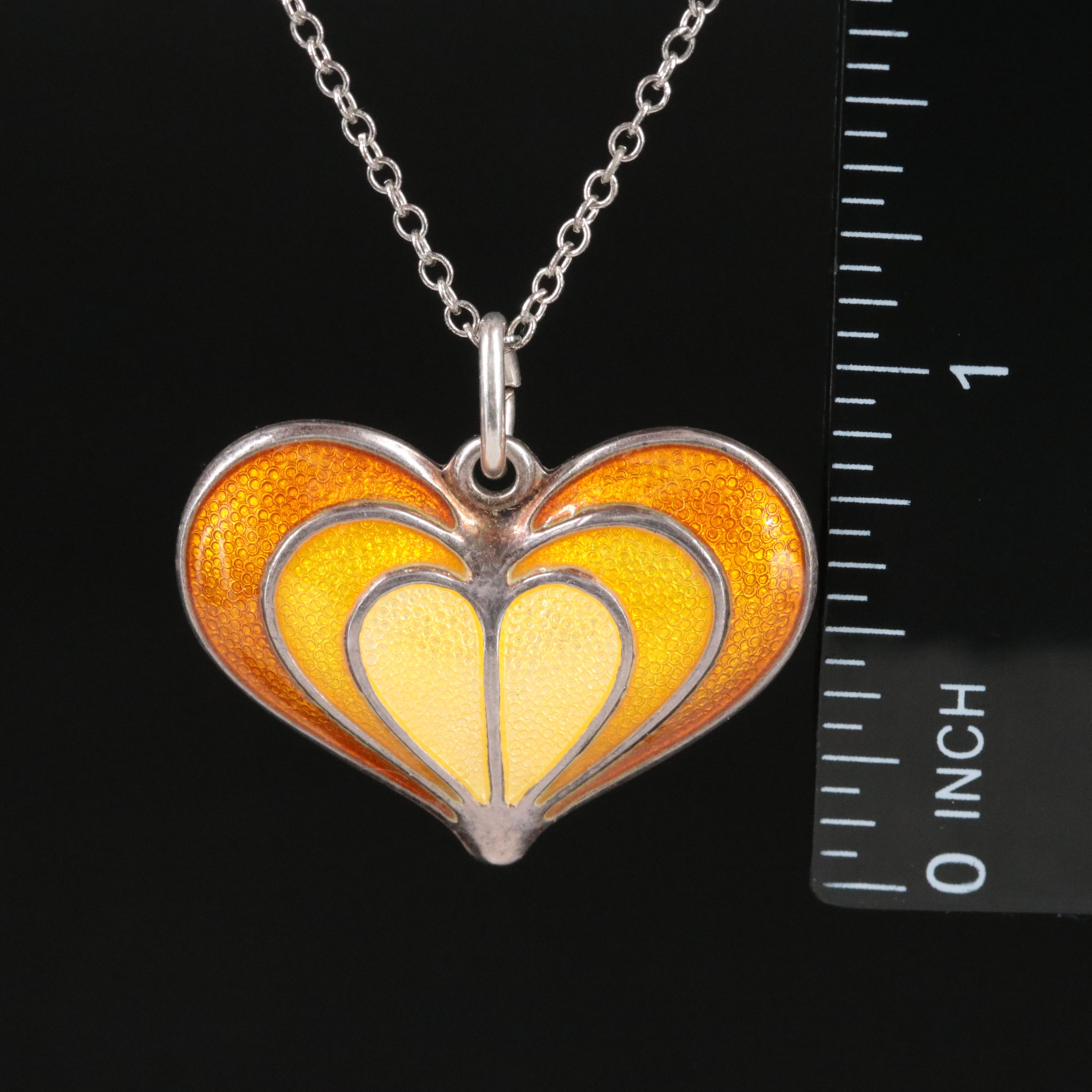 David Andersen Sterling Enamel Heart Pendant on Cable Chain Necklace