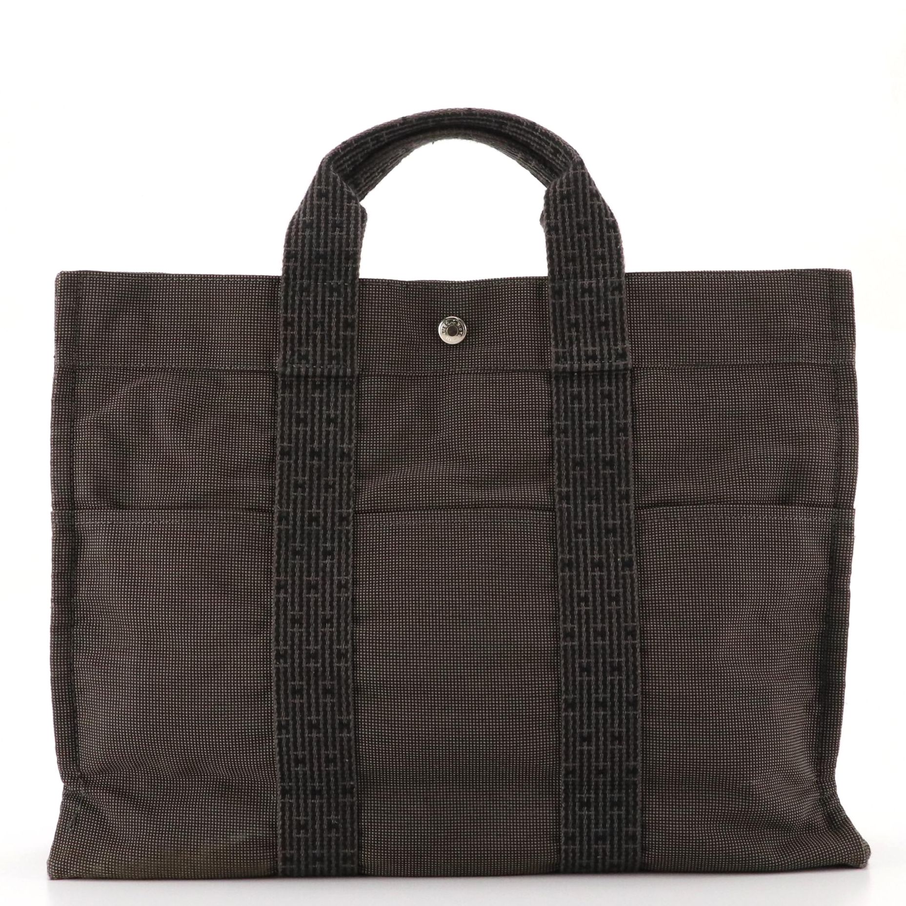 Hermès Toile Canvas Herline MM Tote in Black/Grey