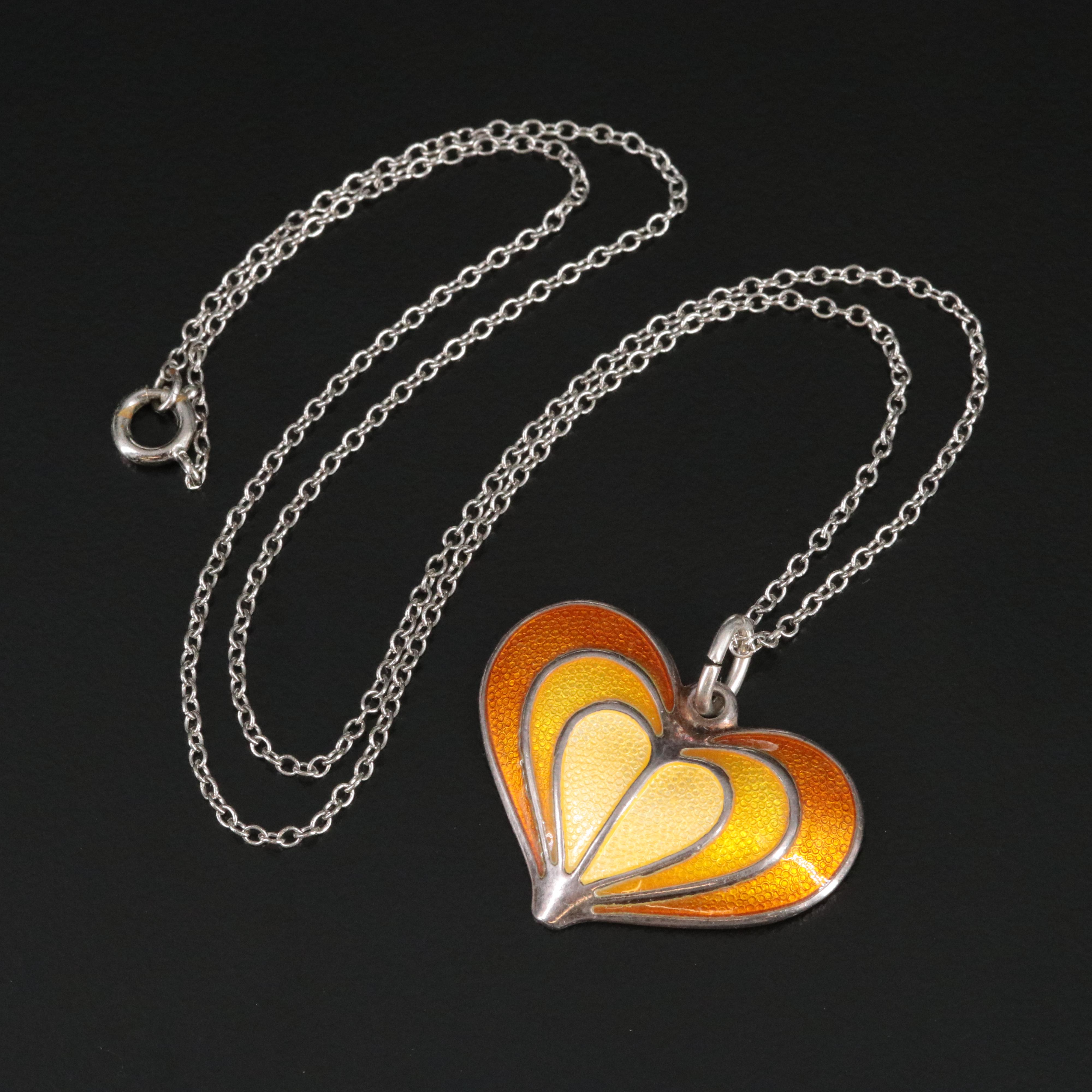 David Andersen Sterling Enamel Heart Pendant on Cable Chain Necklace