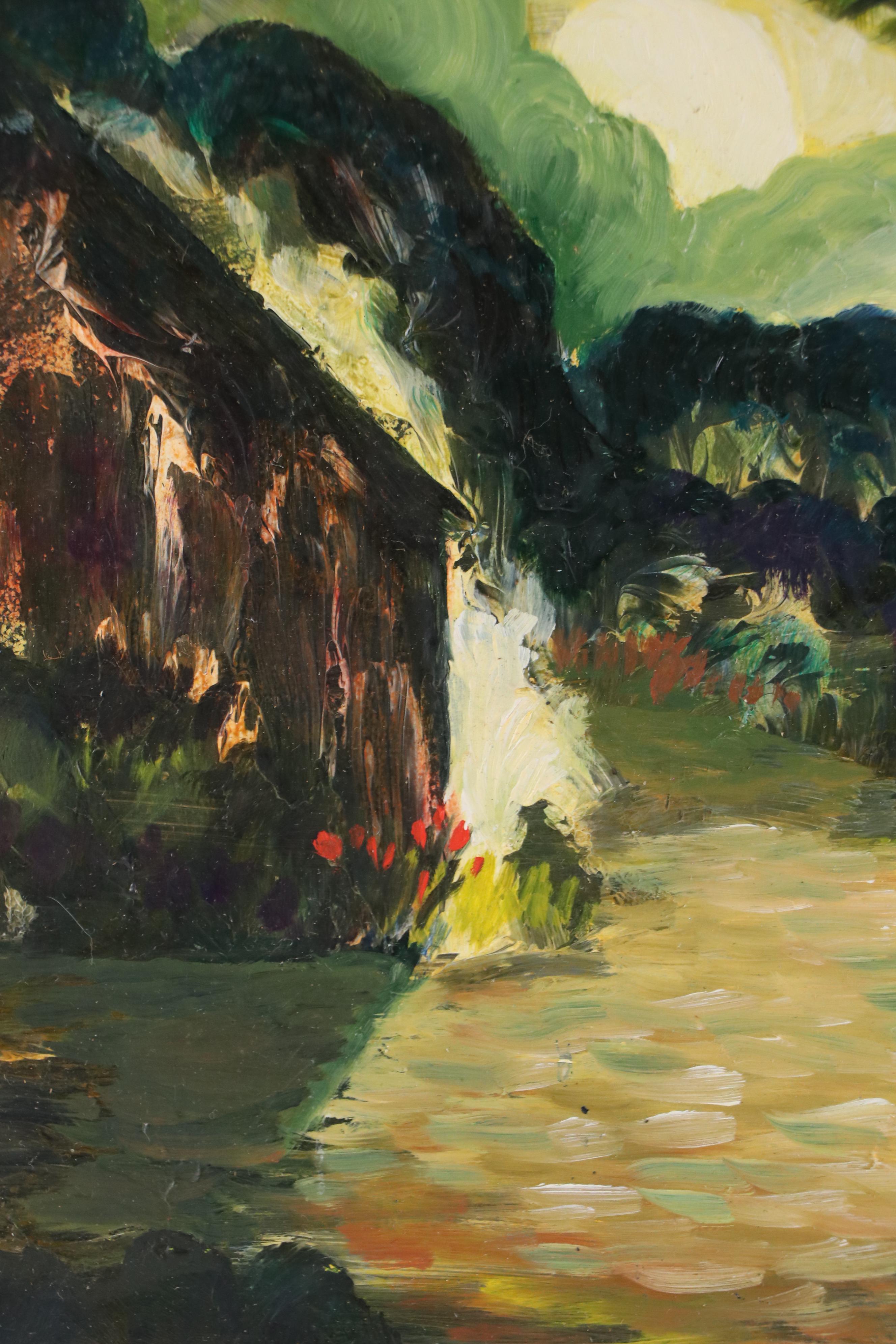 Keely Oil Painting of Figural Forest Scene, Mid-20th Century