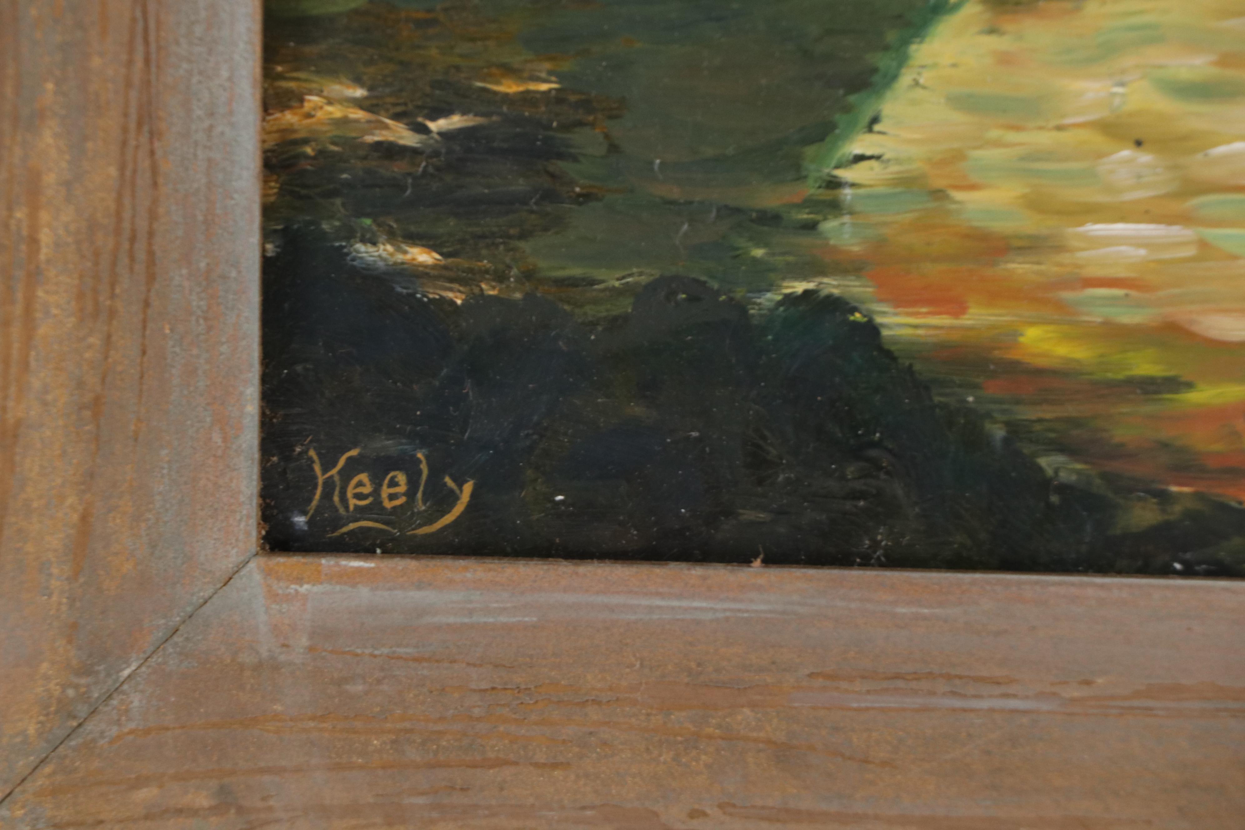 Keely Oil Painting of Figural Forest Scene, Mid-20th Century