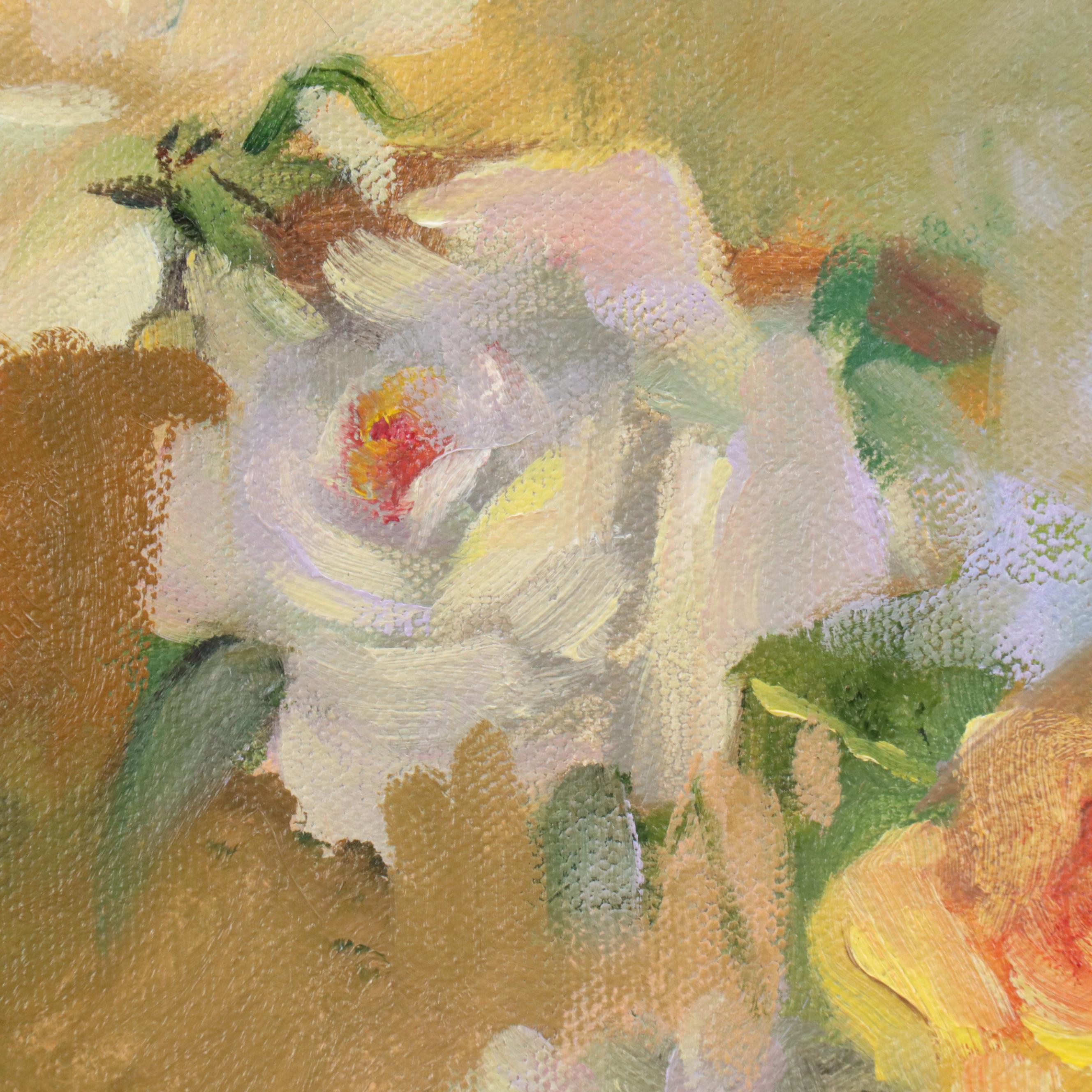 Mary Jane Weber Floral Still Life Oil Painting "Peonies + Roses," 2003