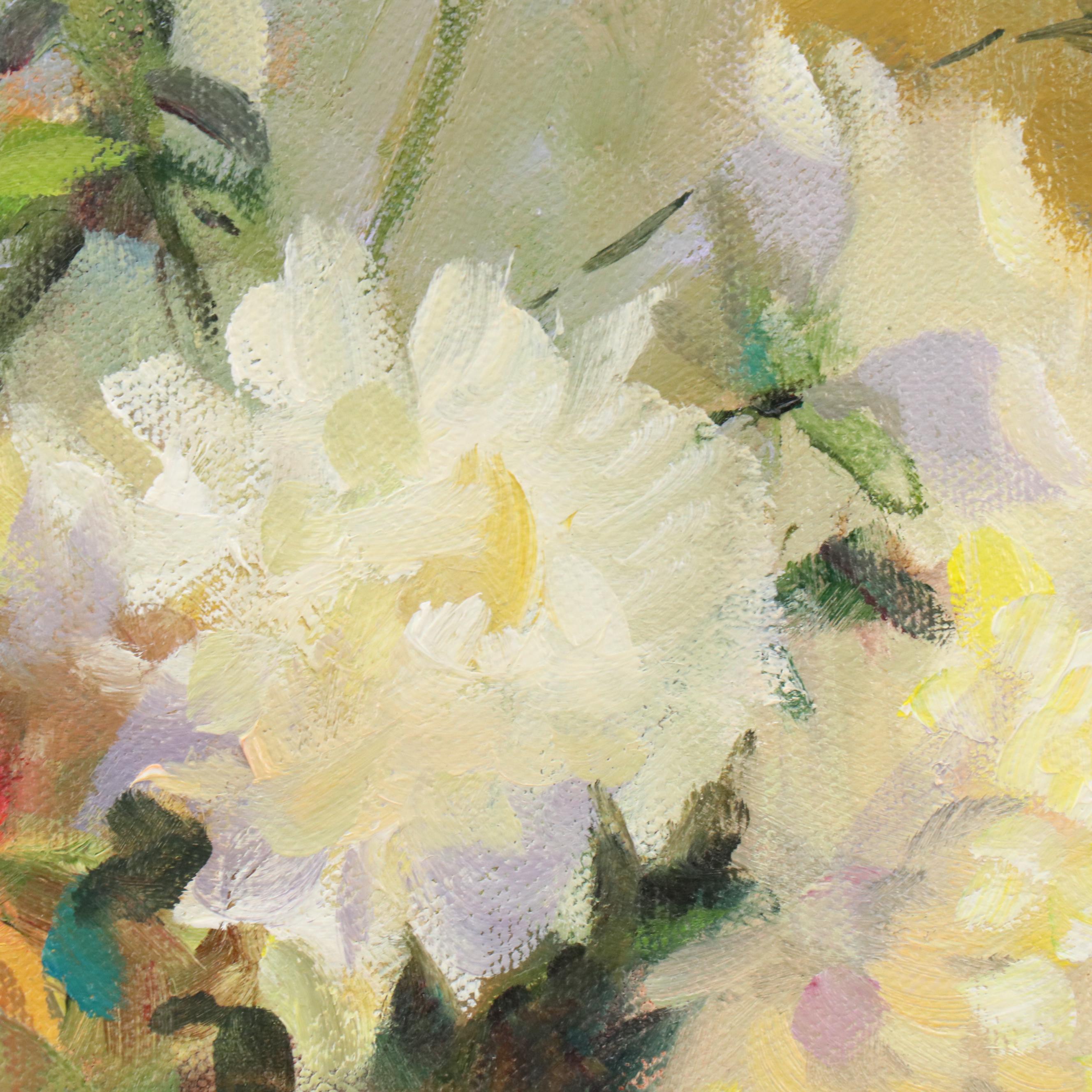 Mary Jane Weber Floral Still Life Oil Painting "Peonies + Roses," 2003