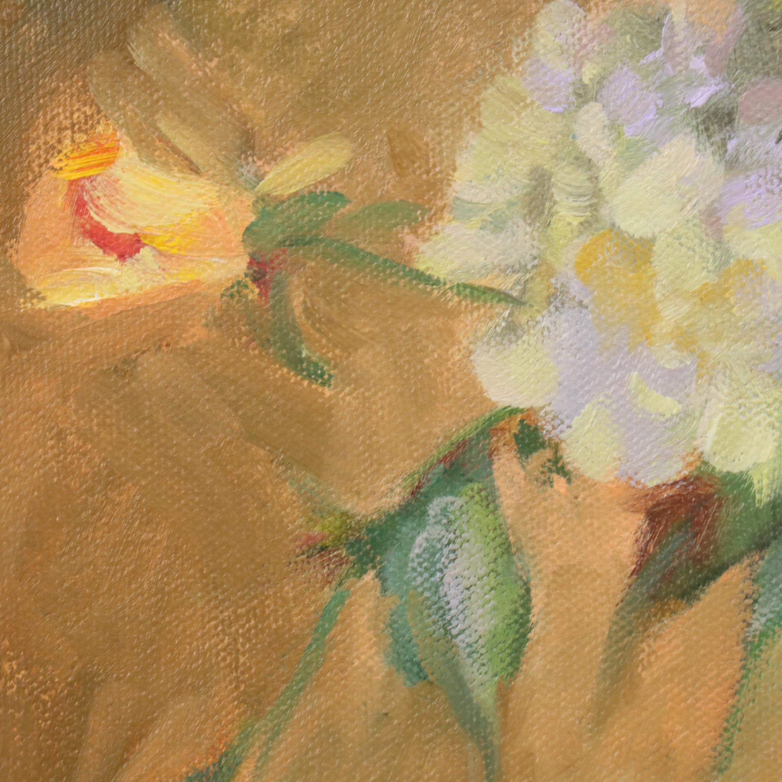 Mary Jane Weber Floral Still Life Oil Painting "Peonies + Roses," 2003