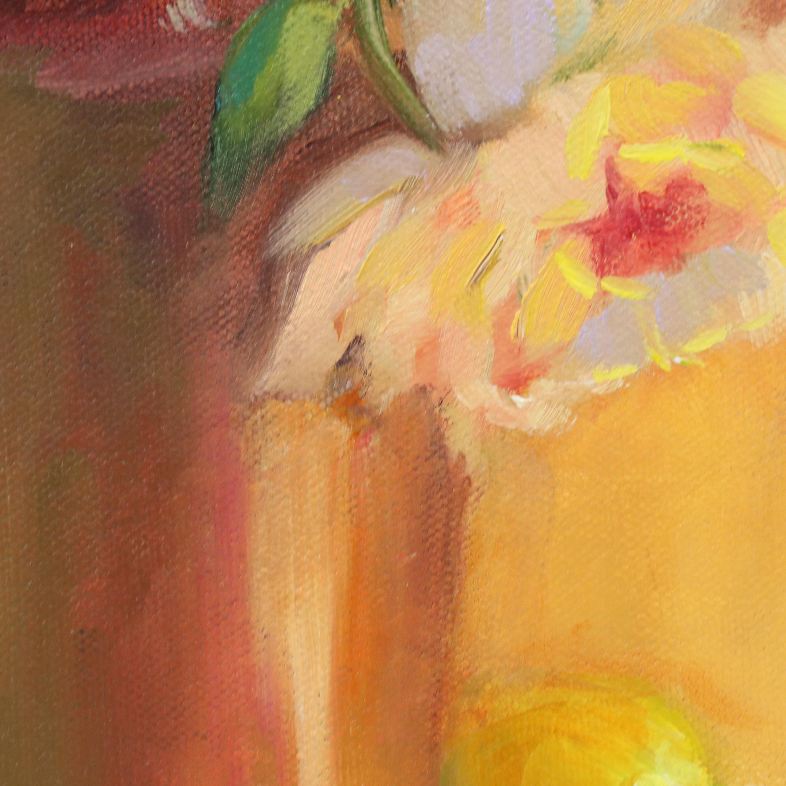 Mary Jane Weber Floral Still Life Oil Painting "Peonies + Roses," 2003
