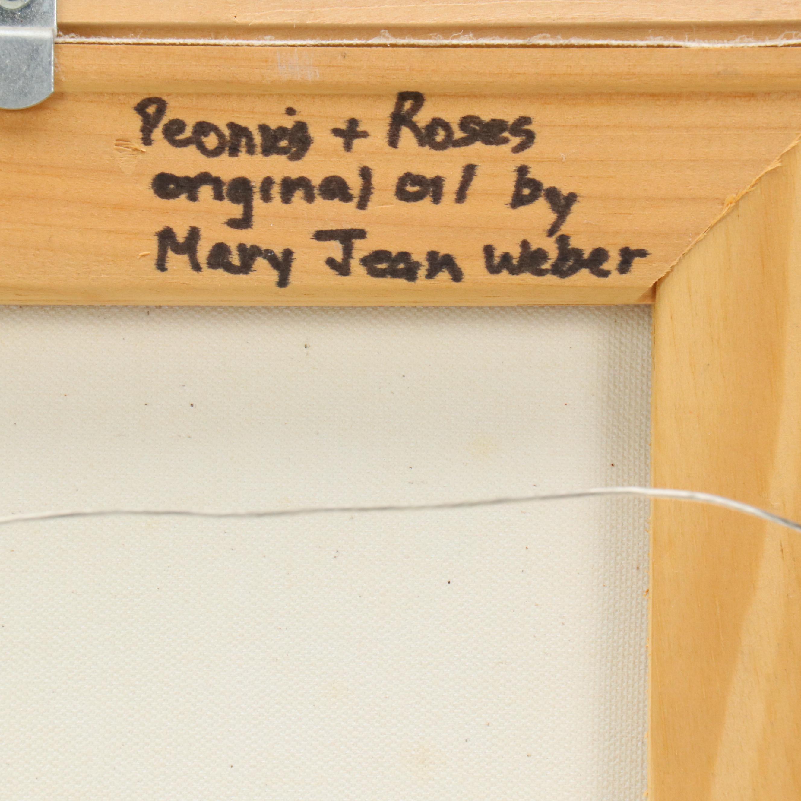 Mary Jane Weber Floral Still Life Oil Painting "Peonies + Roses," 2003