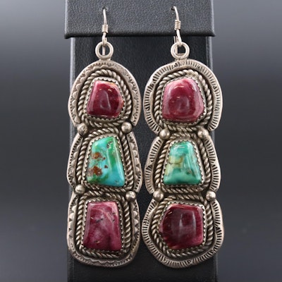 Turquoise and Spiny Oyster Pendant Earrings Turquoise and Spiny Oyster Pendant Earrings