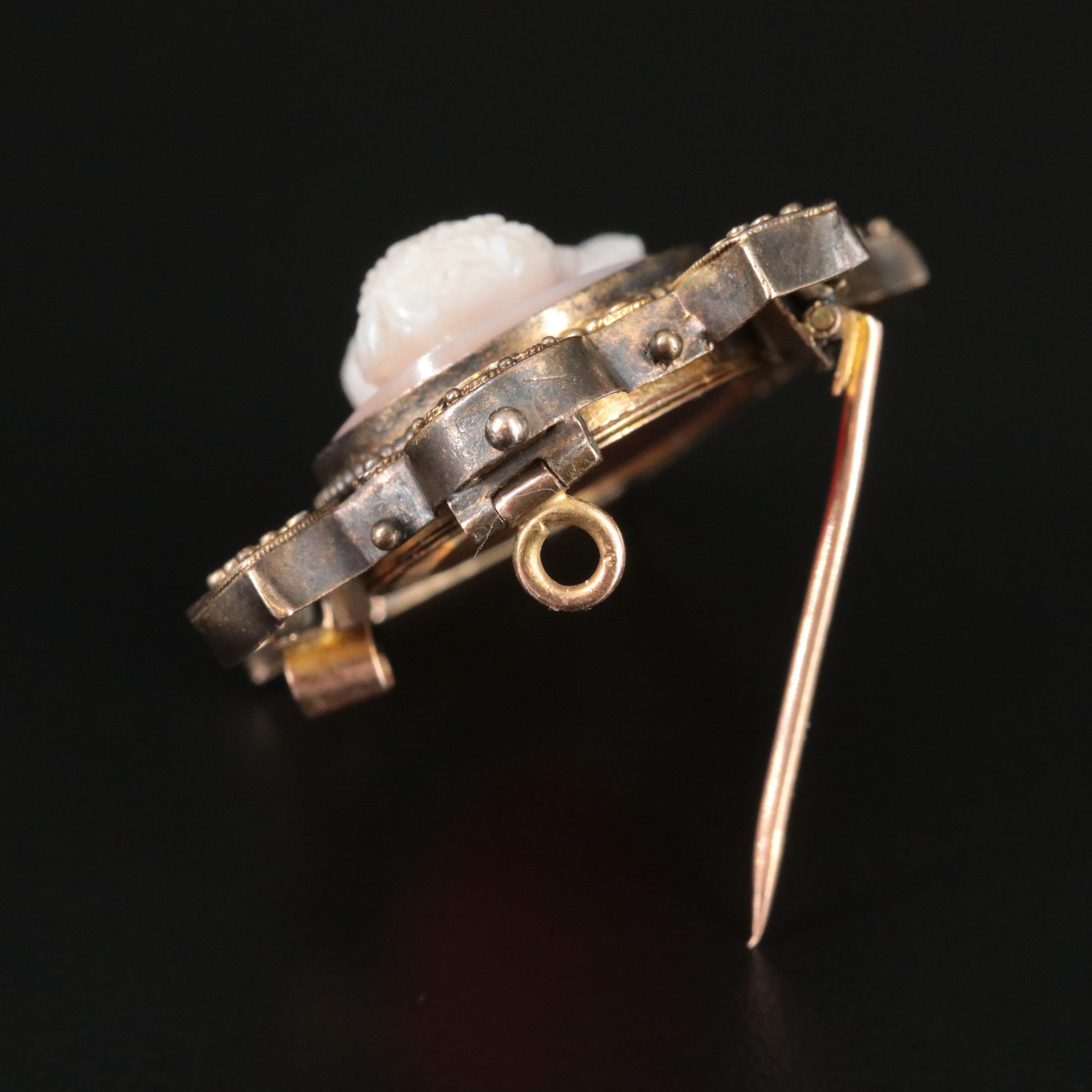 Victorian Renaissance Revival 10K Agate Cameo Converter Brooch