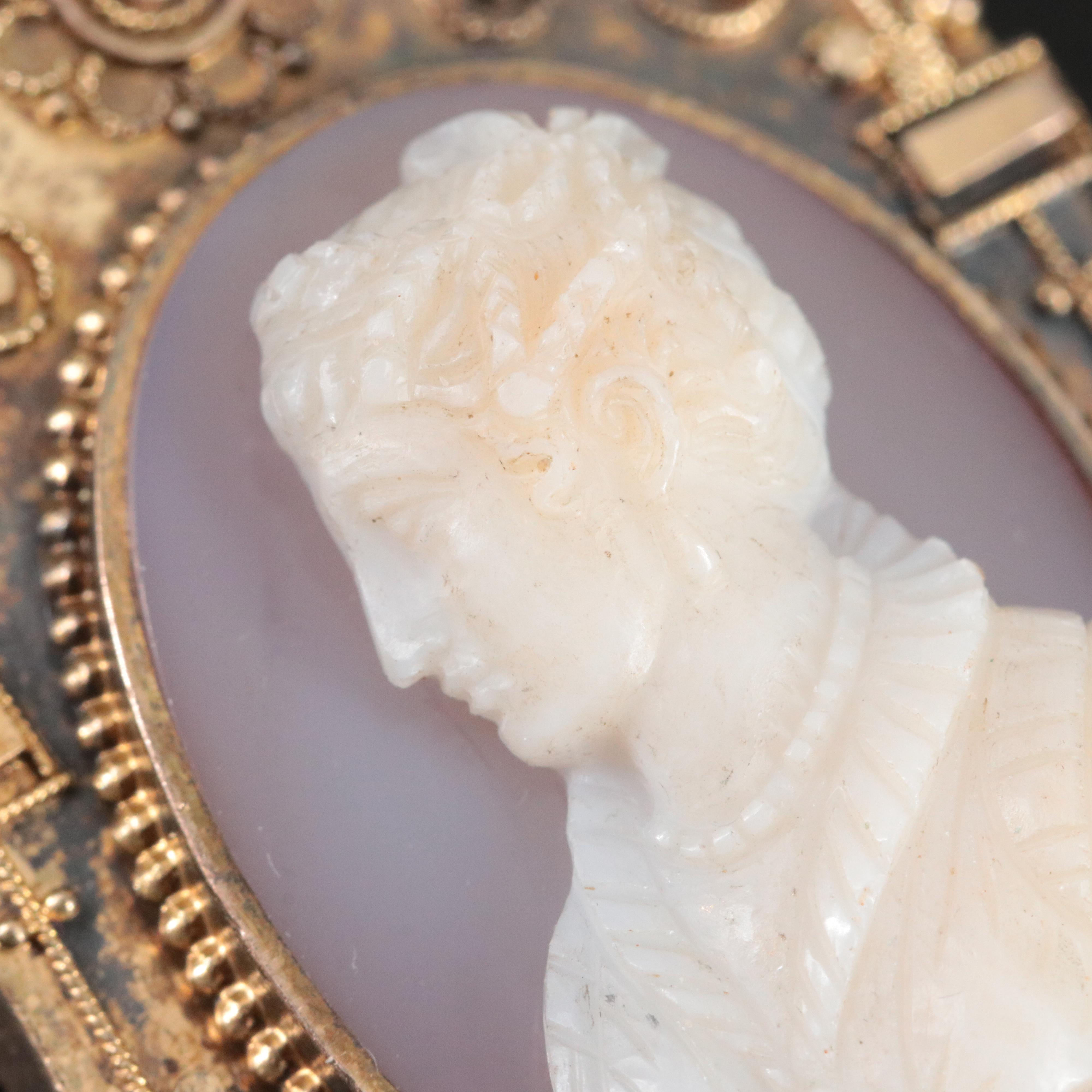 Victorian Renaissance Revival 10K Agate Cameo Converter Brooch
