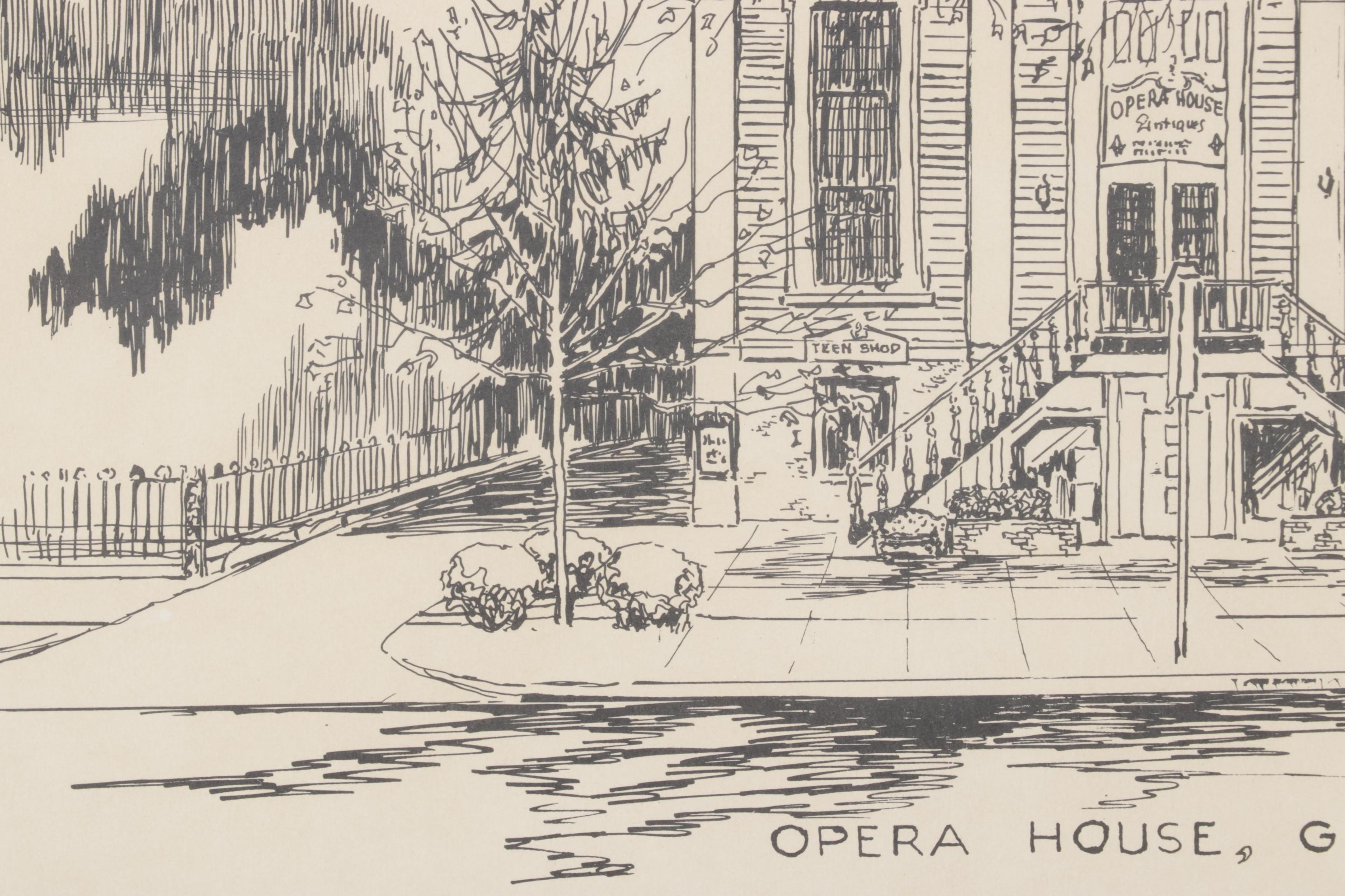 Cailly "Opera House, Granville, Ohio" Pen and Ink Style Lithograph