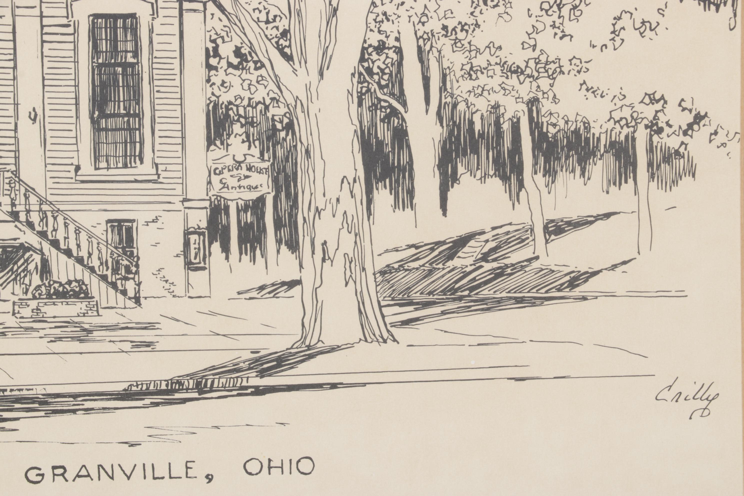 Cailly "Opera House, Granville, Ohio" Pen and Ink Style Lithograph