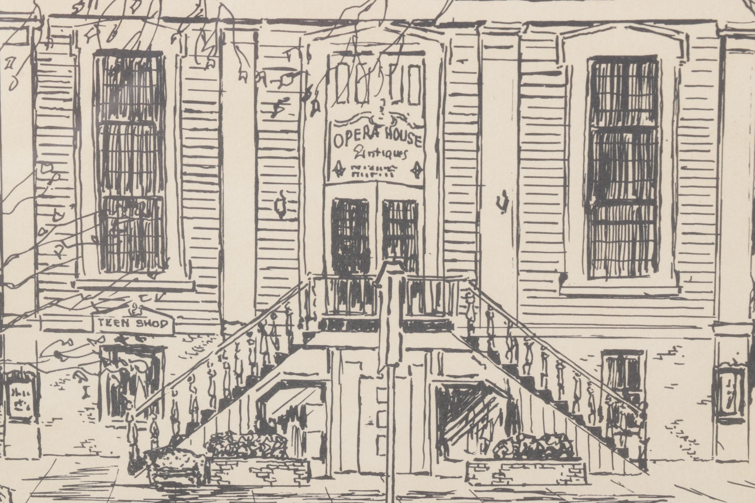 Cailly "Opera House, Granville, Ohio" Pen and Ink Style Lithograph