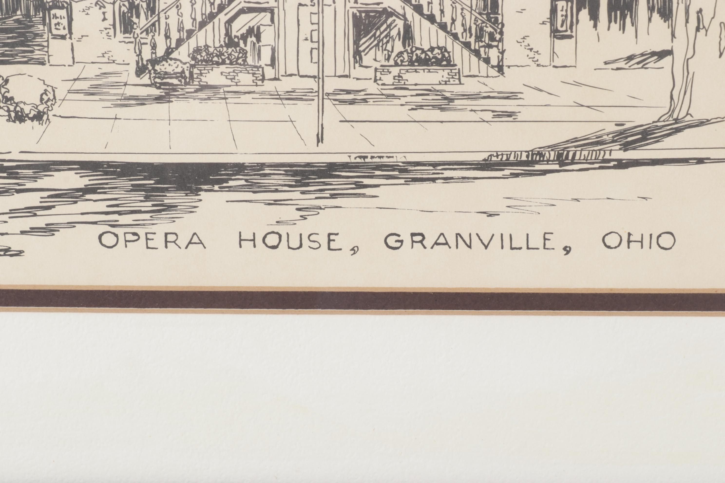 Cailly "Opera House, Granville, Ohio" Pen and Ink Style Lithograph