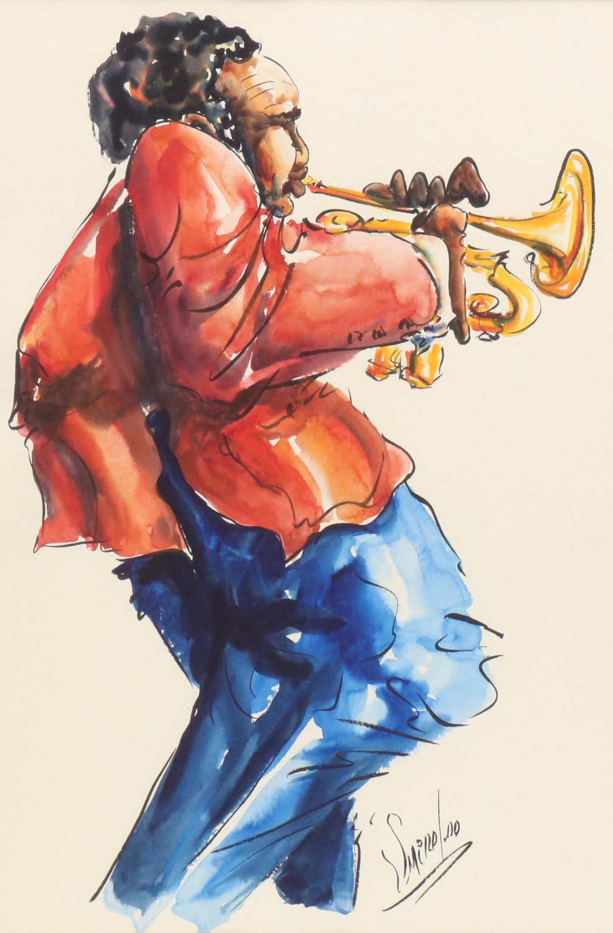 Michael Smiroldo Watercolor Painting of Trumpet Player