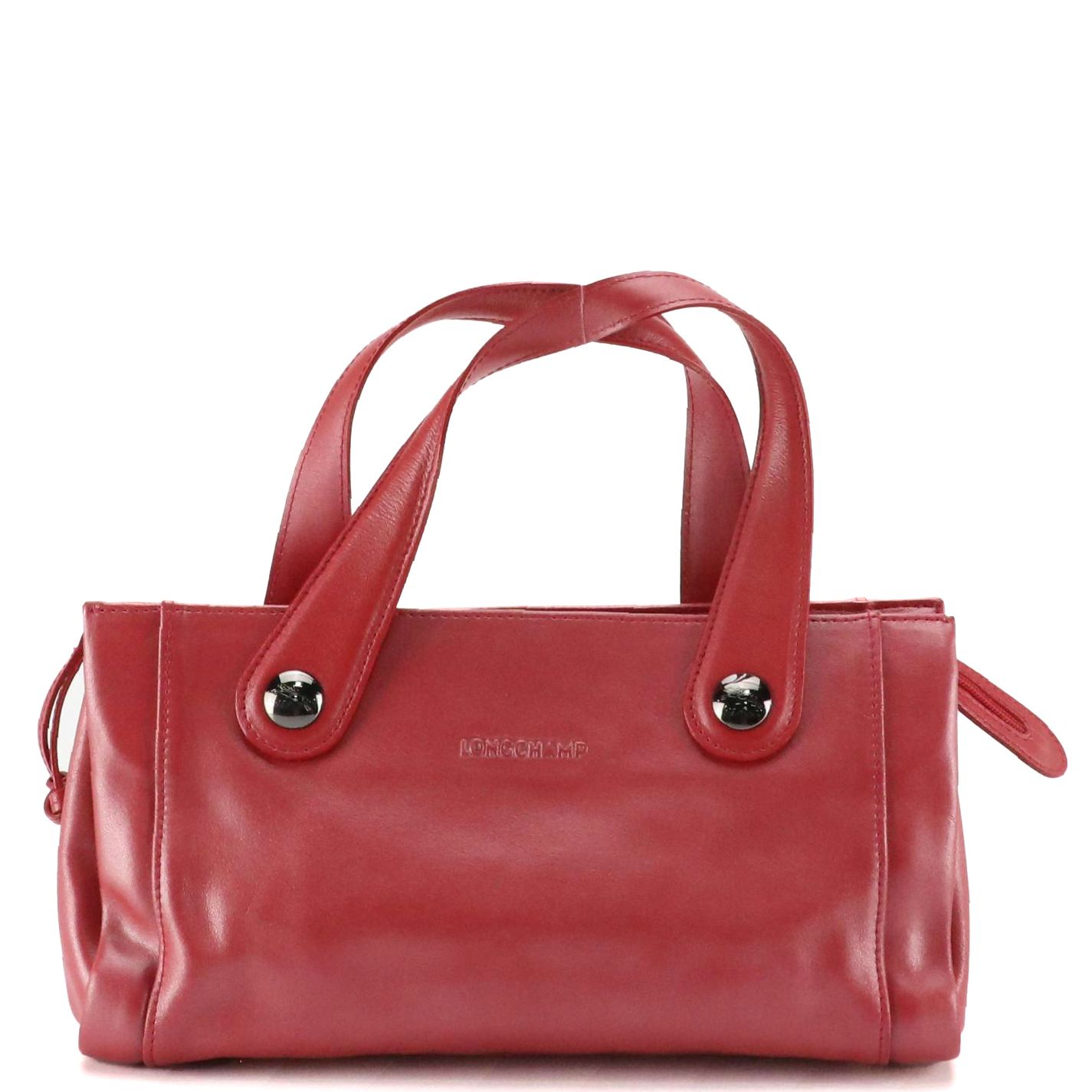 Longchamp Zippered Handbag in Shimmery Red Calfskin Leather