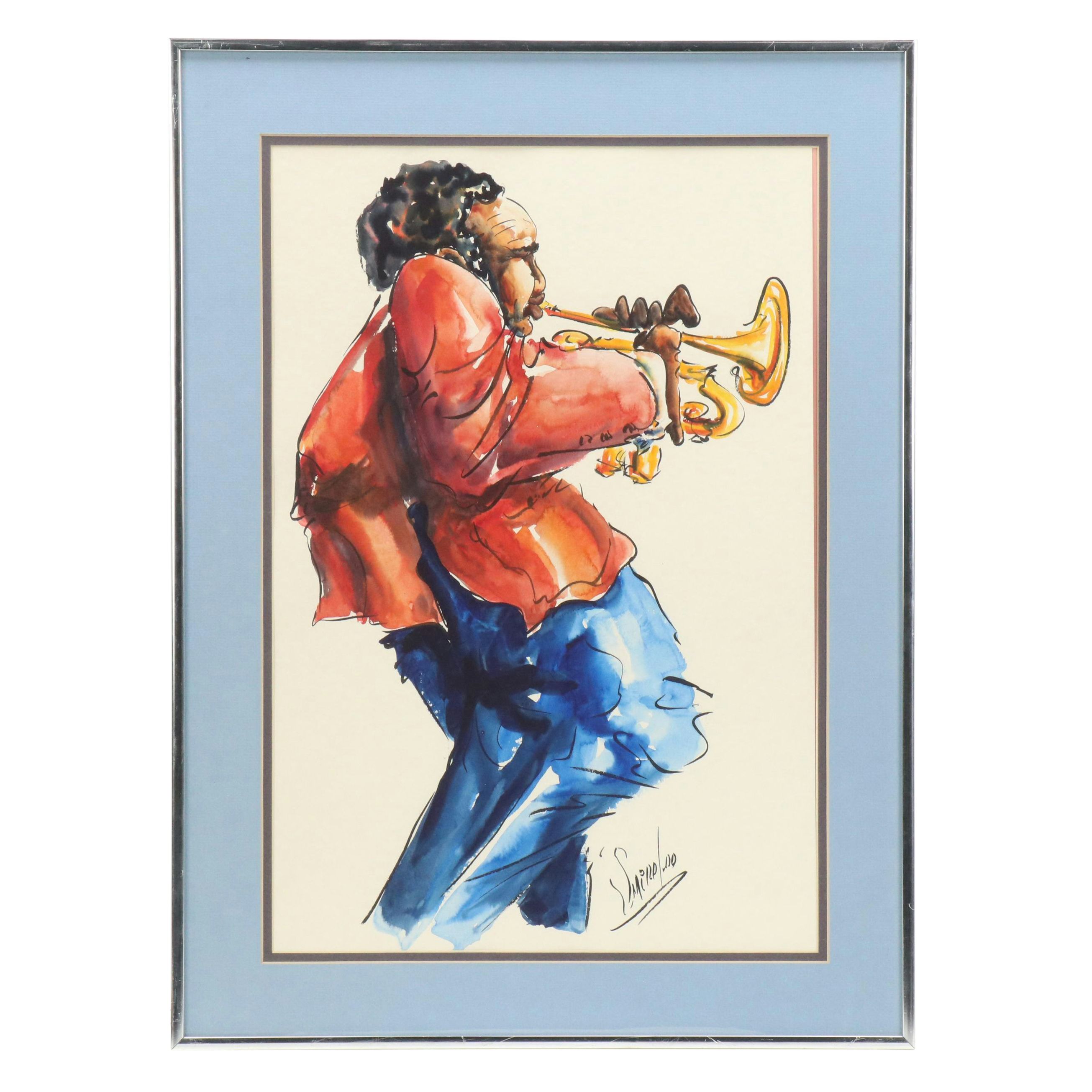 Michael Smiroldo Watercolor Painting of Trumpet Player