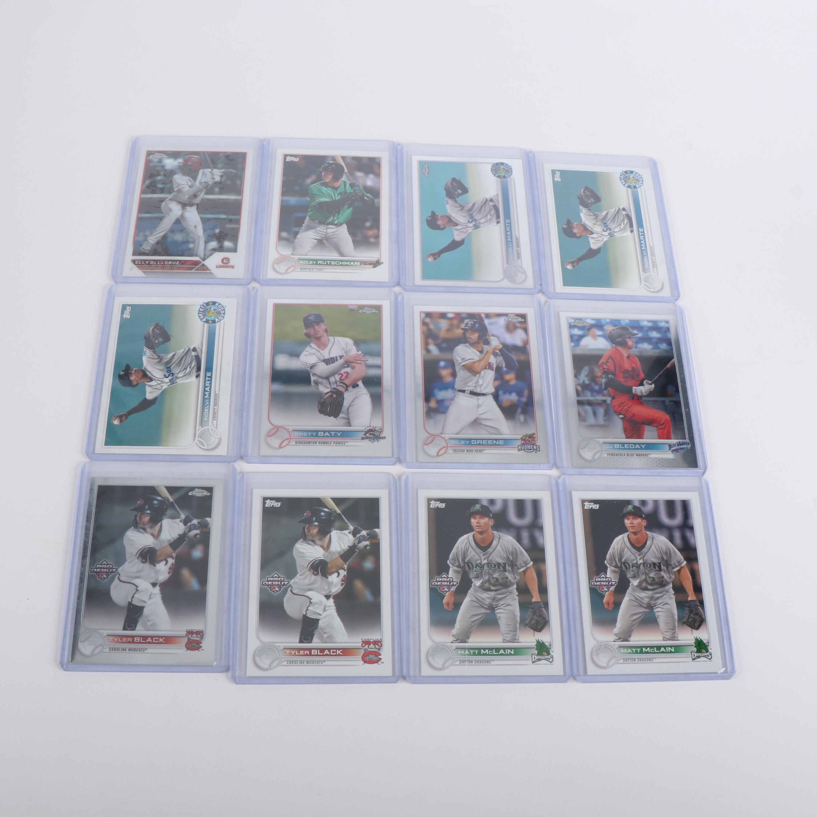 Topps Chrome with Other Baseball Cards Featuring Elly De La Cruz Prospect & More