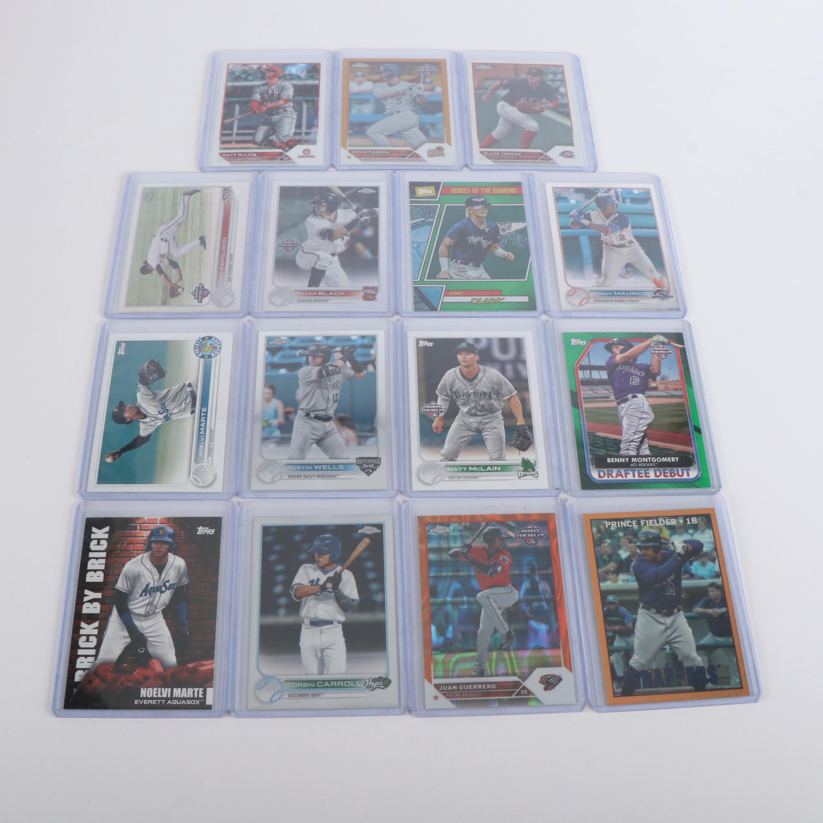 Topps Chrome with Other Baseball Cards Featuring Elly De La Cruz Prospect & More