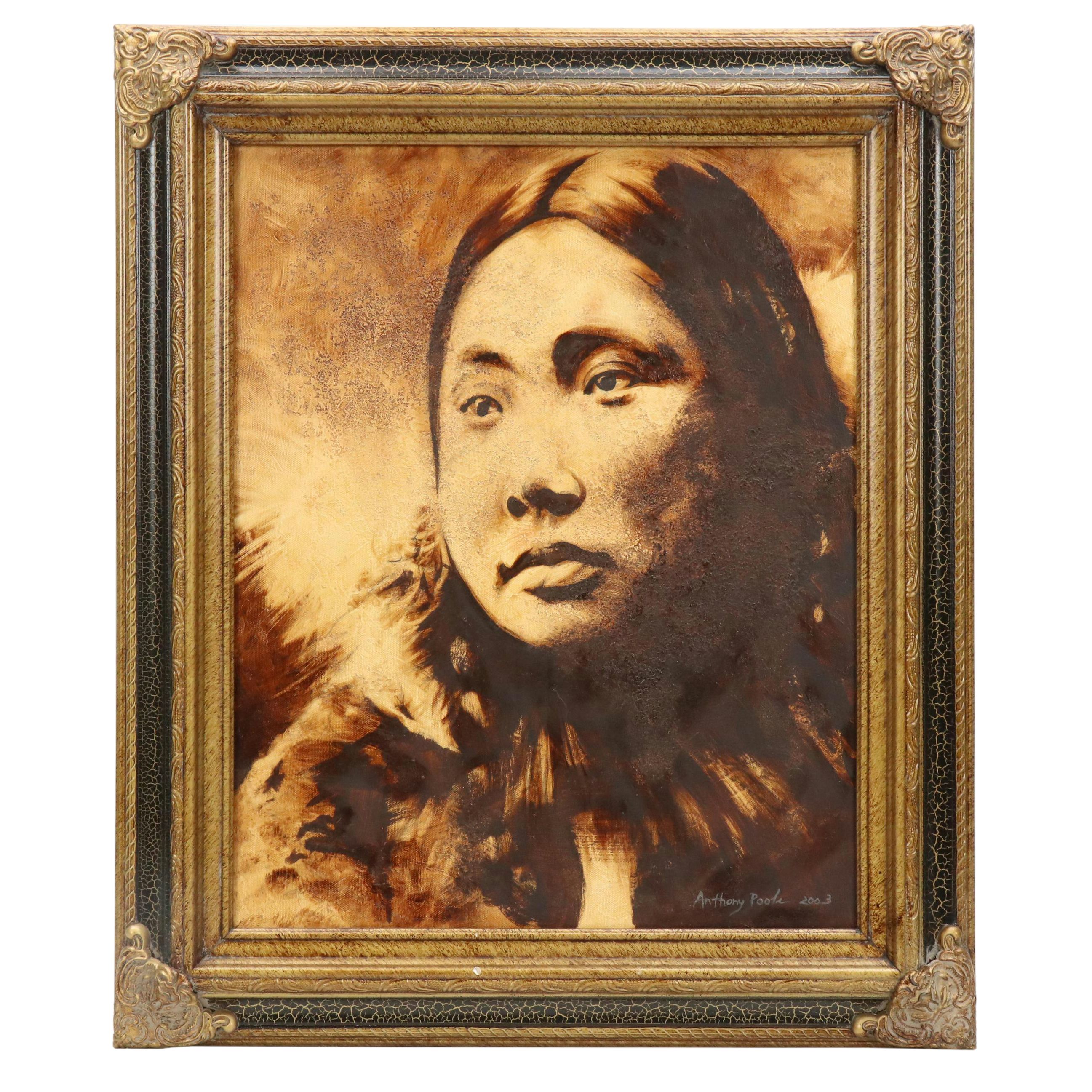 Anthony Poole Native American Portrait Acrylic Painting, 2003