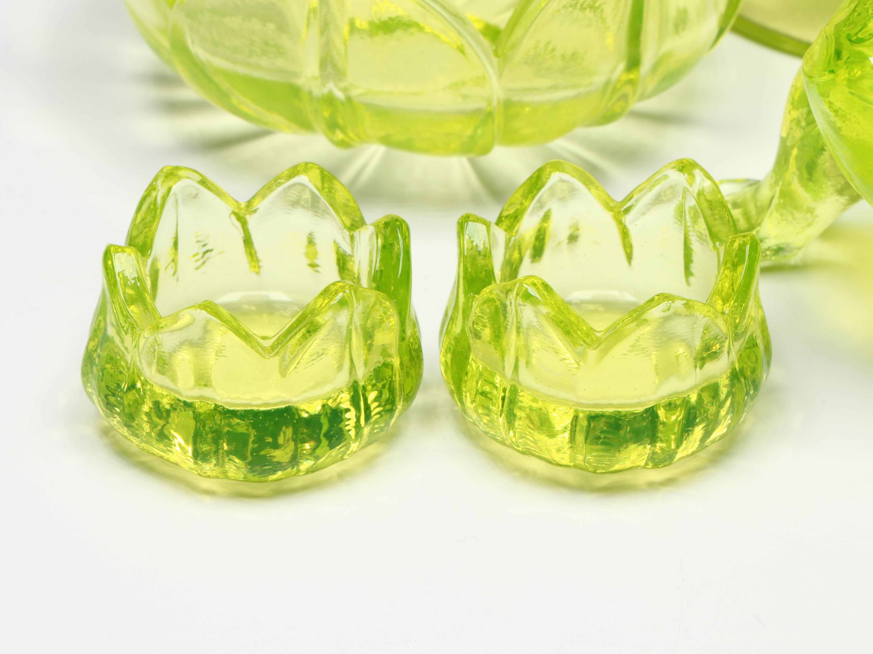 Imperial Uranium Glass Owl Candy Dish with Frog Figurine and More