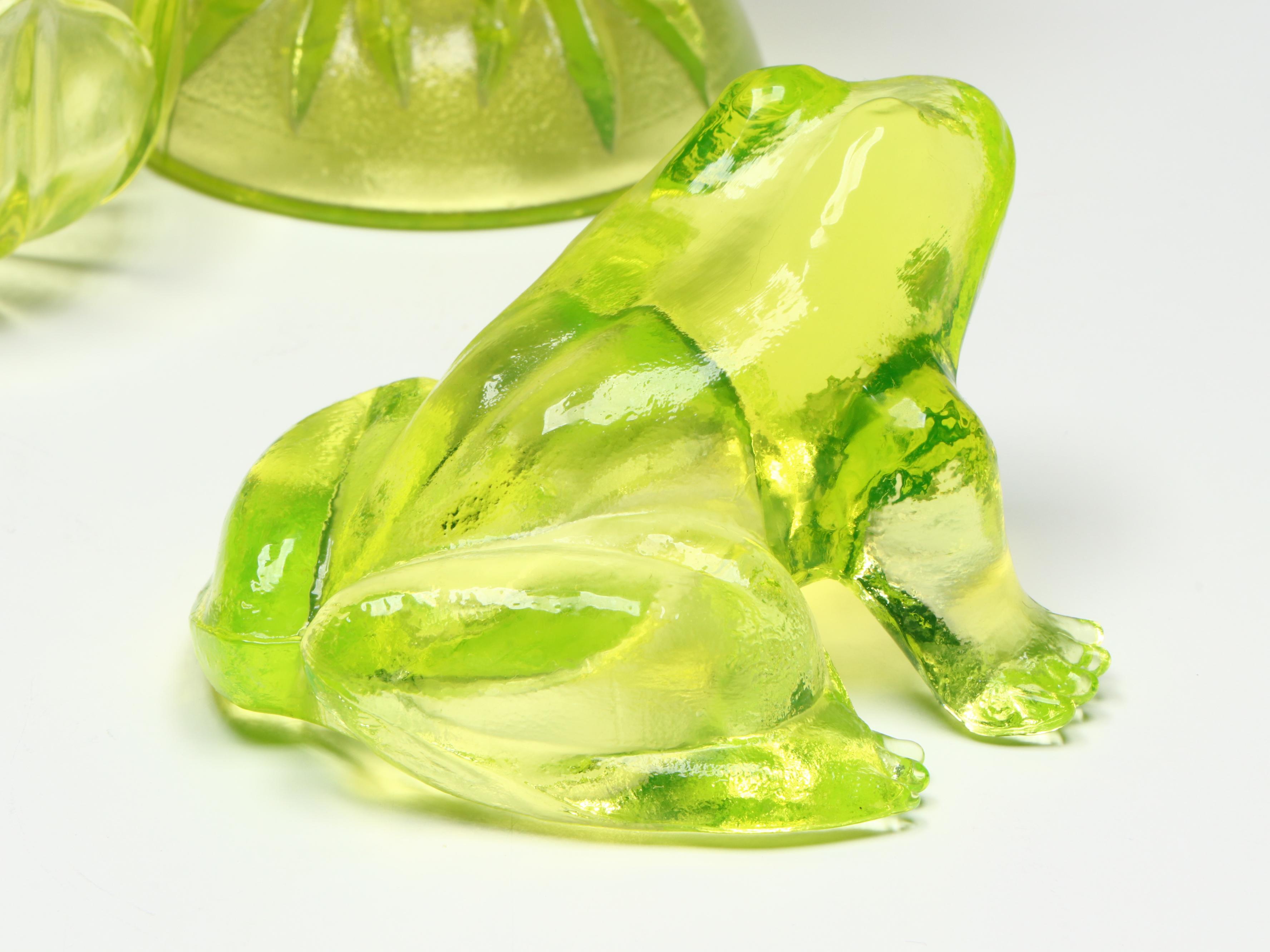 Imperial Uranium Glass Owl Candy Dish with Frog Figurine and More