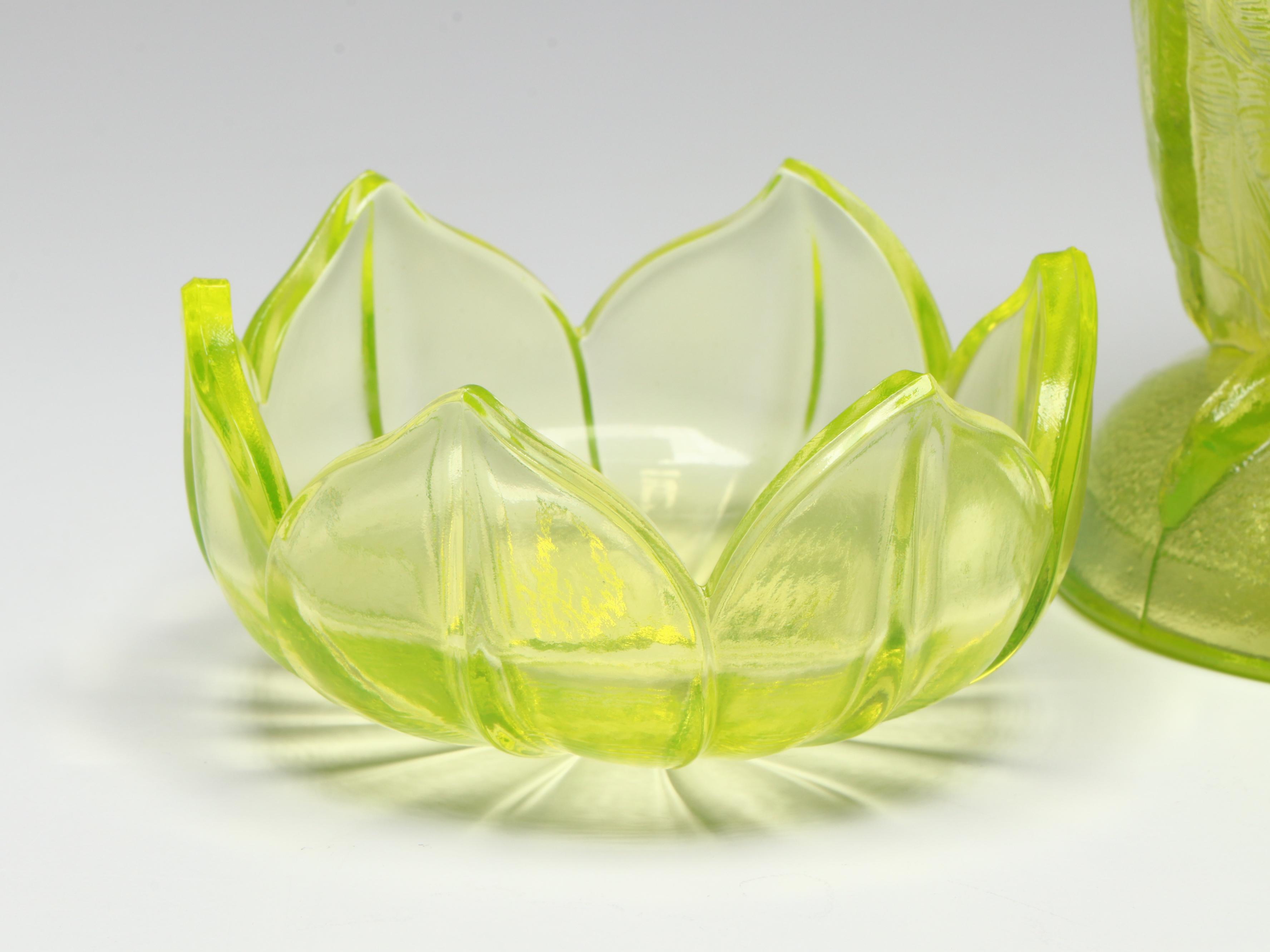 Imperial Uranium Glass Owl Candy Dish with Frog Figurine and More