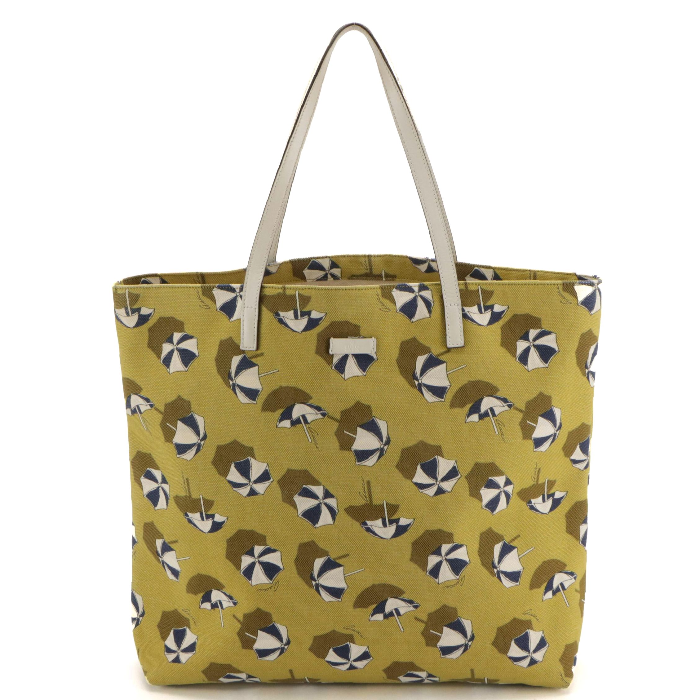 Gucci Large Parasol Printed Tote Bag with White Leather Trim