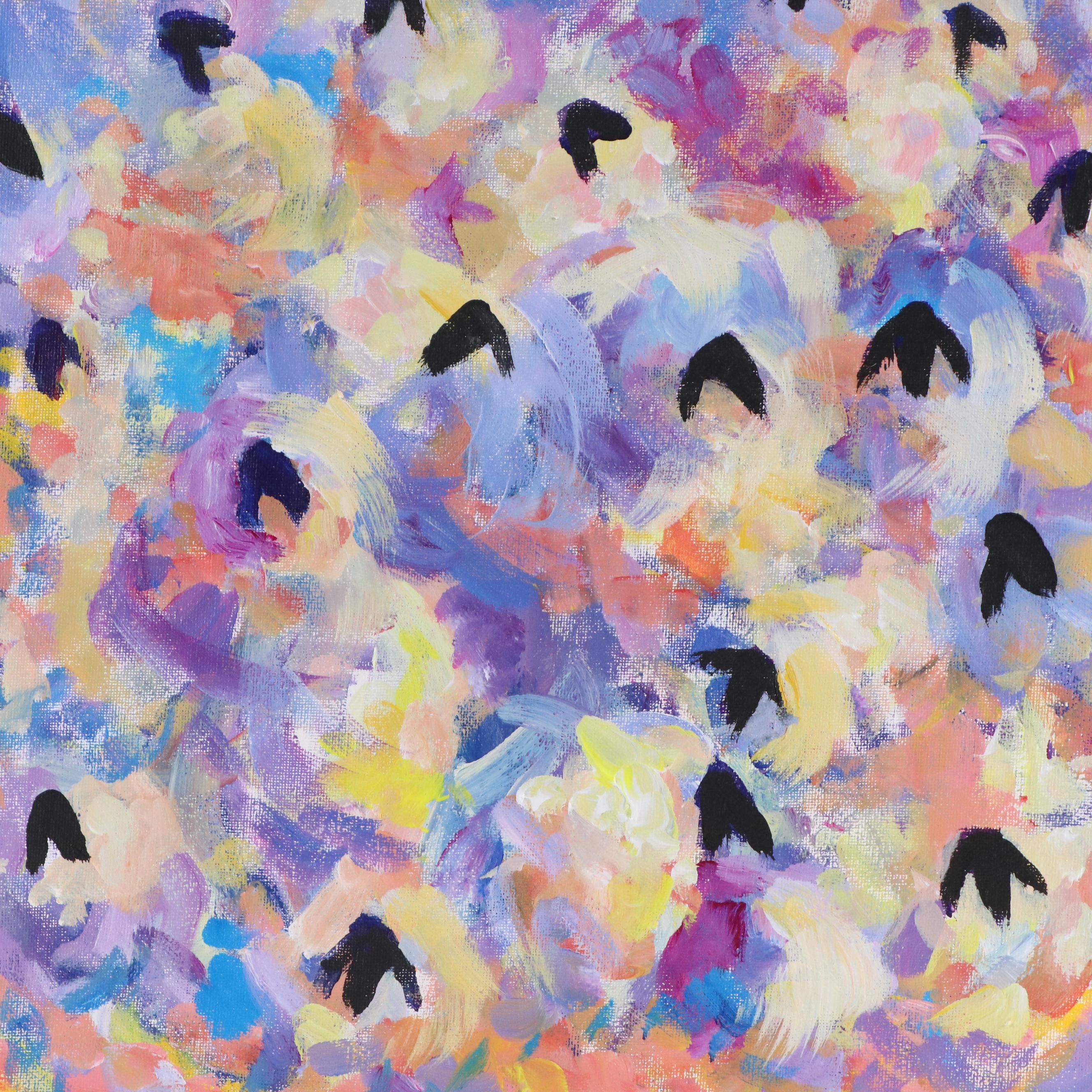 Elle Raines Stylized Acrylic Painting "Flock of Sheep #11," 21st Century