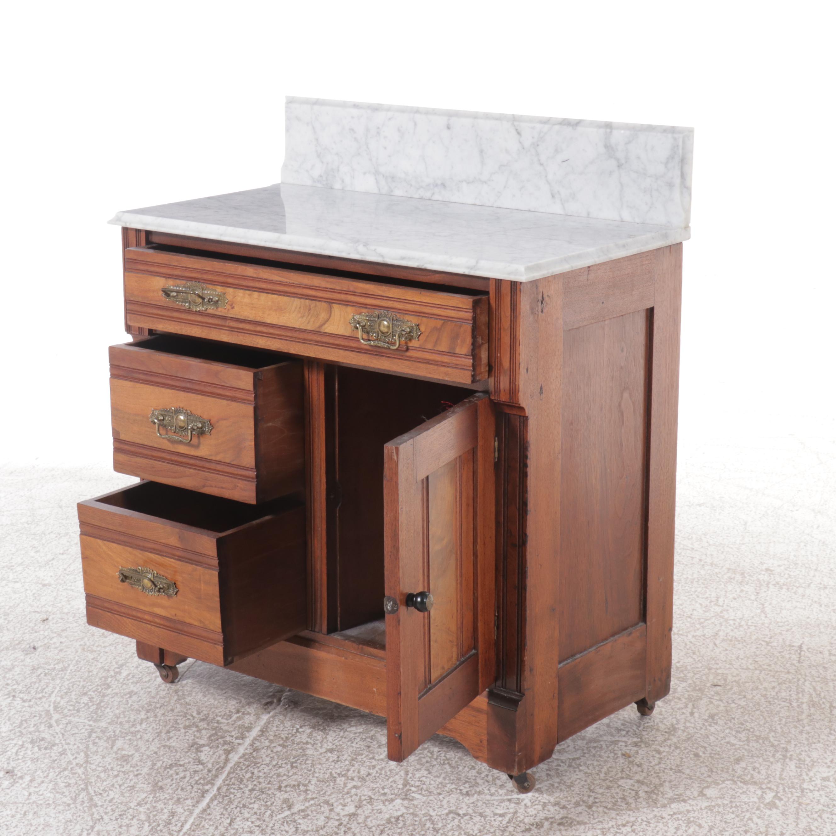 Victorian Walnut Washstand with Marble Top
