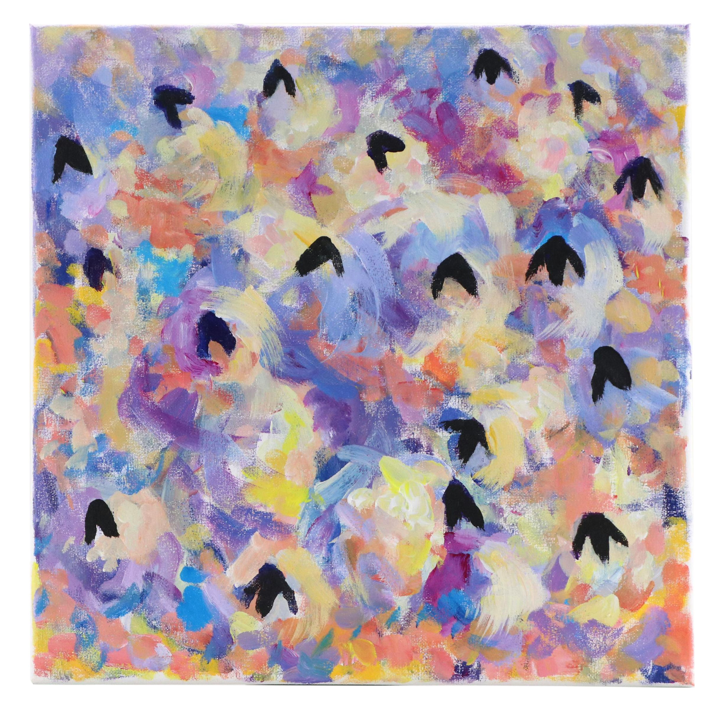 Elle Raines Stylized Acrylic Painting "Flock of Sheep #11," 21st Century